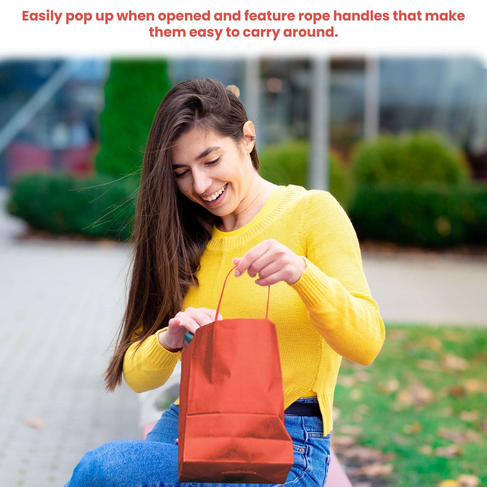 10 Pack Small Red Gift Bags with Handles 4.75x3.25x6.75 Inches - Bulk Paper Party Favor Bags for Birthday, Wedding, Business & Shopping - Euro Tote Grocery Bags for Retail Stores, Gift Wrapping & Personal Use