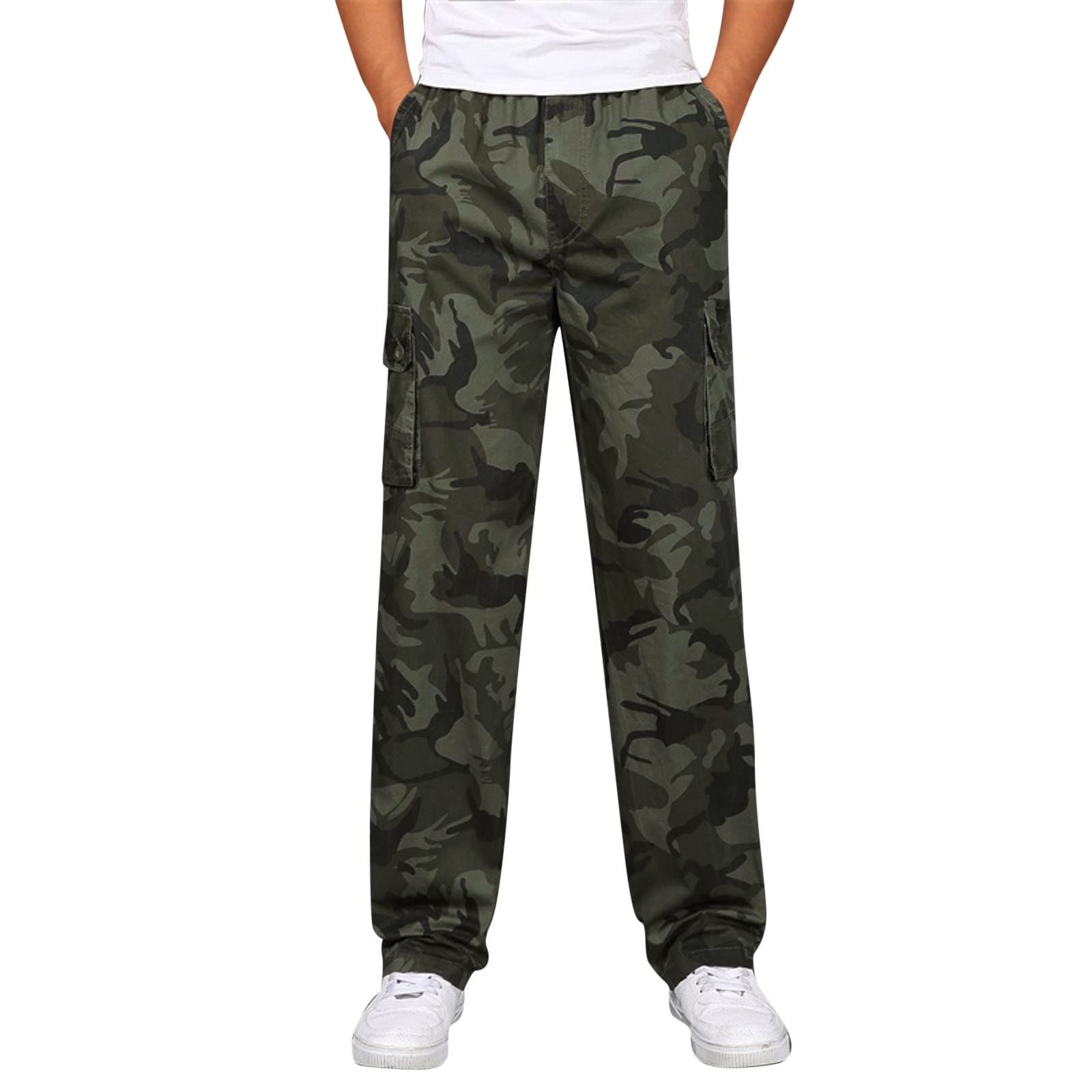 Men's Cargo Pants - Fashion Casual Loose Fit Cotton Plus Size Camo Pants with Elastic Waist & Multiple Pockets | Perfect for Outdoor Activities, Hiking, Work & Everyday Wear
