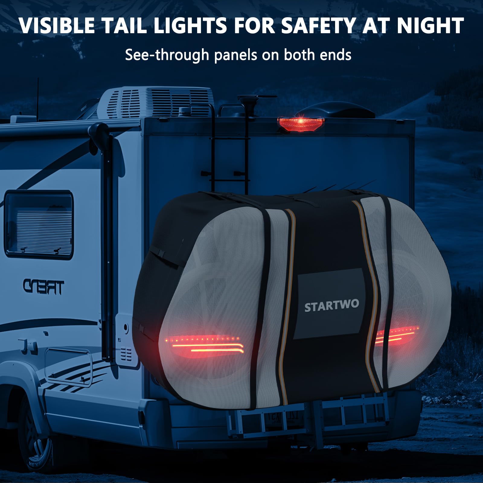 STARTWO Waterproof Bike Cover for Car Rack Transport - Outdoor Bicycle Storage with 2 Elastic Straps & License Plate Window - Fits 1-2 Bikes - Visible Tail Lights for Safe Night Driving - Perfect for Road Trips & Outdoor Adventures