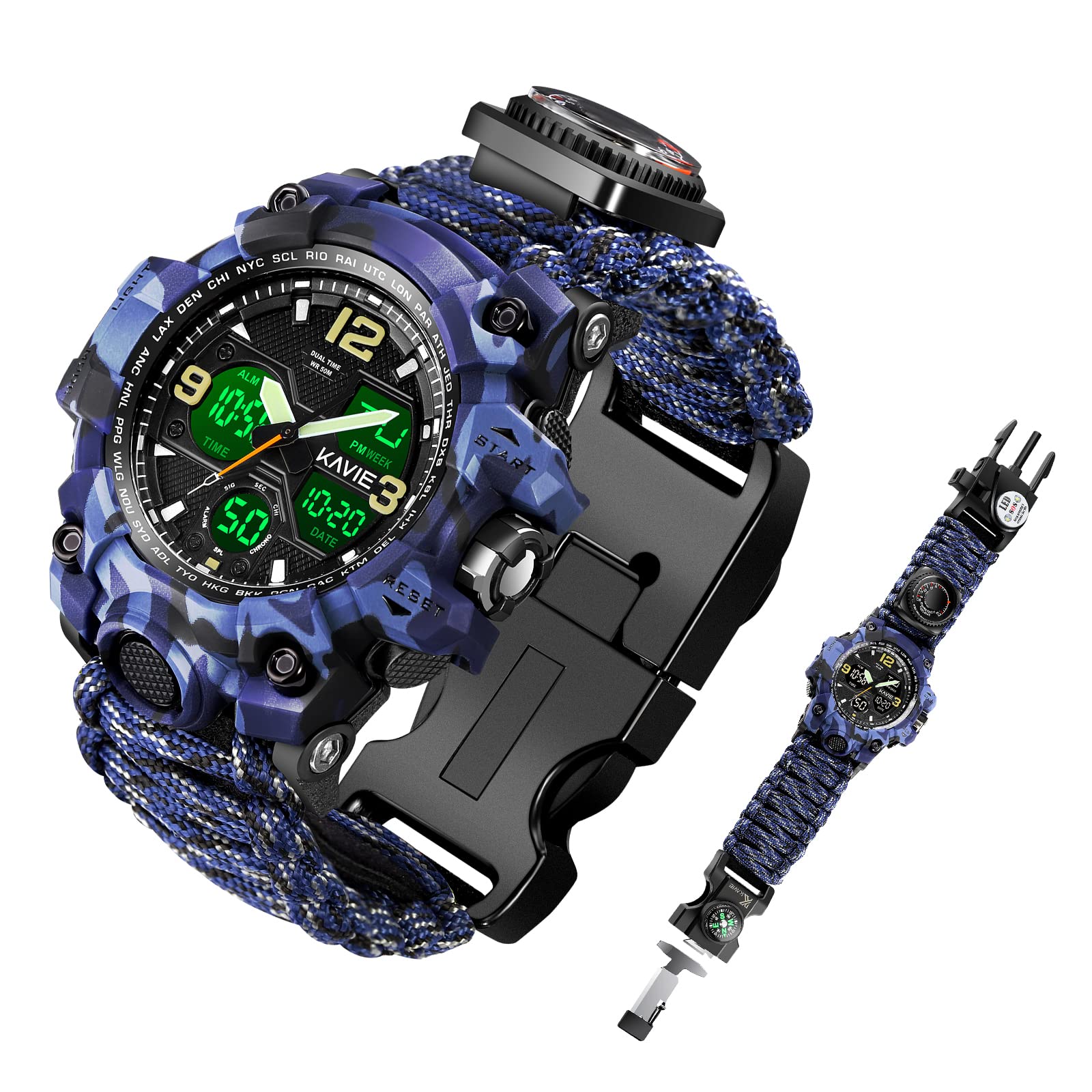 Men's Tactical Military Digital Watch - 23-in-1 Survival Multi-Functional Army Outdoor Waterproof Sports Watch with Compass & Paracord Band | Dual Display Analog LED | Perfect for Hiking, Camping, Hunting & Survival Training