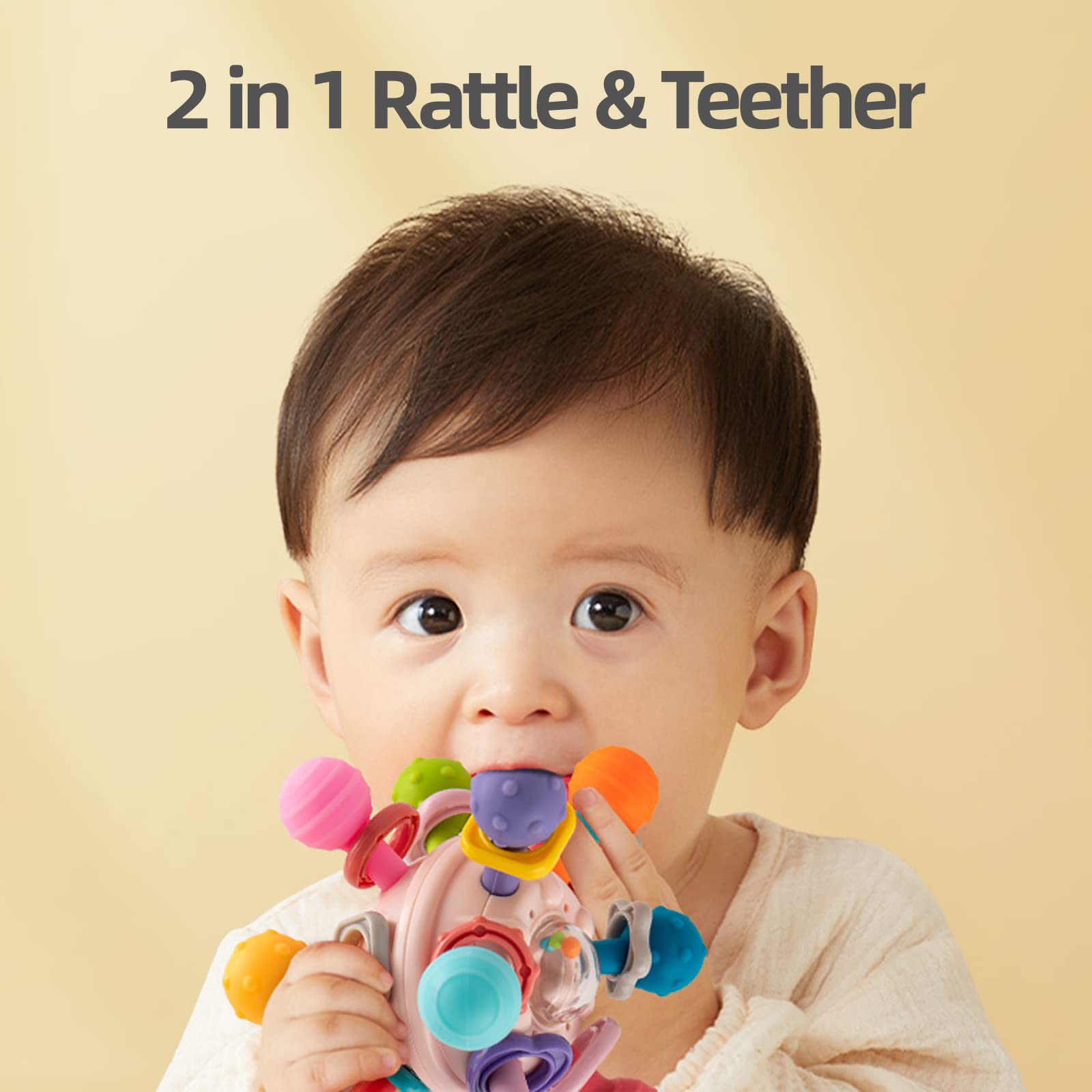 Organic Baby Teething Toys for 0-12 Months - BPA-Free Sensory Chew Ball Rattle & Grasping Activity Teether for Boys & Girls | Perfect Infant Gift for Soothing Gums & Developmental Play (White)