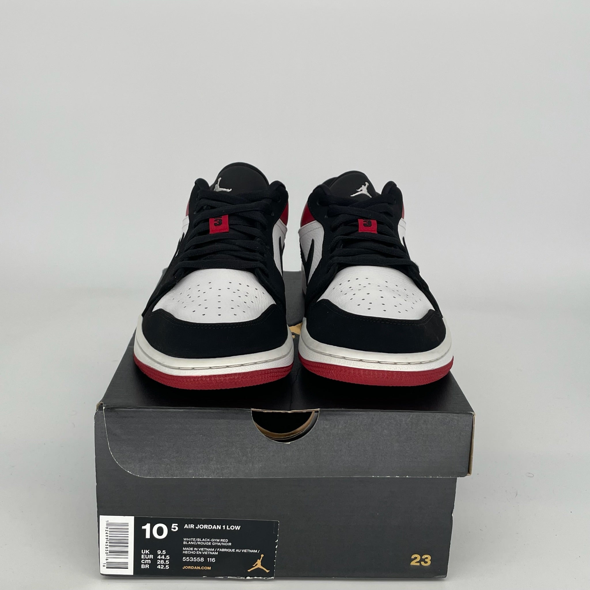 AIR JORDAN 1 LOW Black Toe Men's Basketball Shoes Size 10.5 - Style 553558-116 | Retro Sneakers for Casual Wear, Street Fashion & Sports Enthusiasts