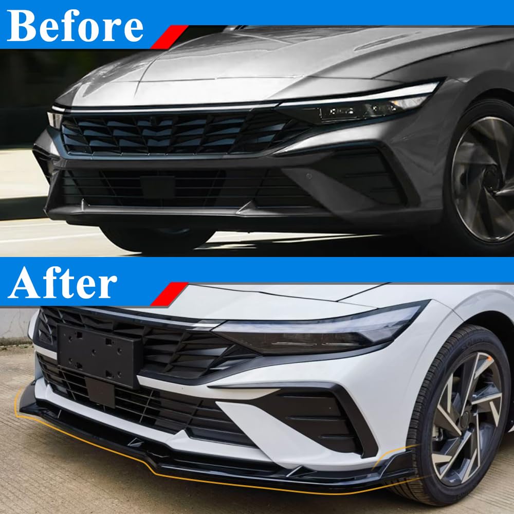 Glossy Black Front Lip Spoiler for 2024-2025 Hyundai Elantra - Aerodynamic Bumper Lip - Perfect for Car Customization & Street Racing Style Enhancement