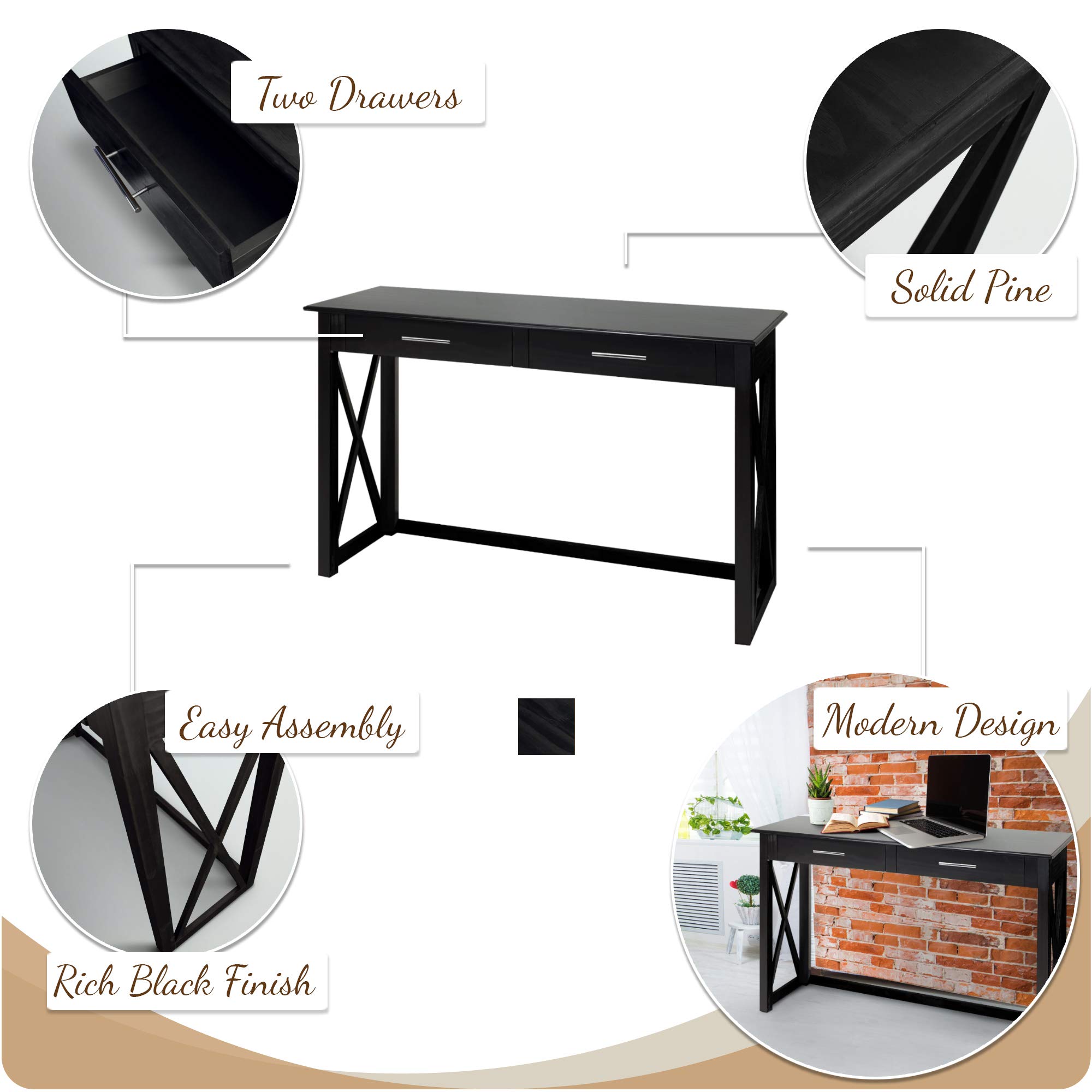 Casual Home Bay View Console Table - Black | Entryway Sofa Table, Hallway Accent Furniture for Living Room, Bedroom & Foyer Decor