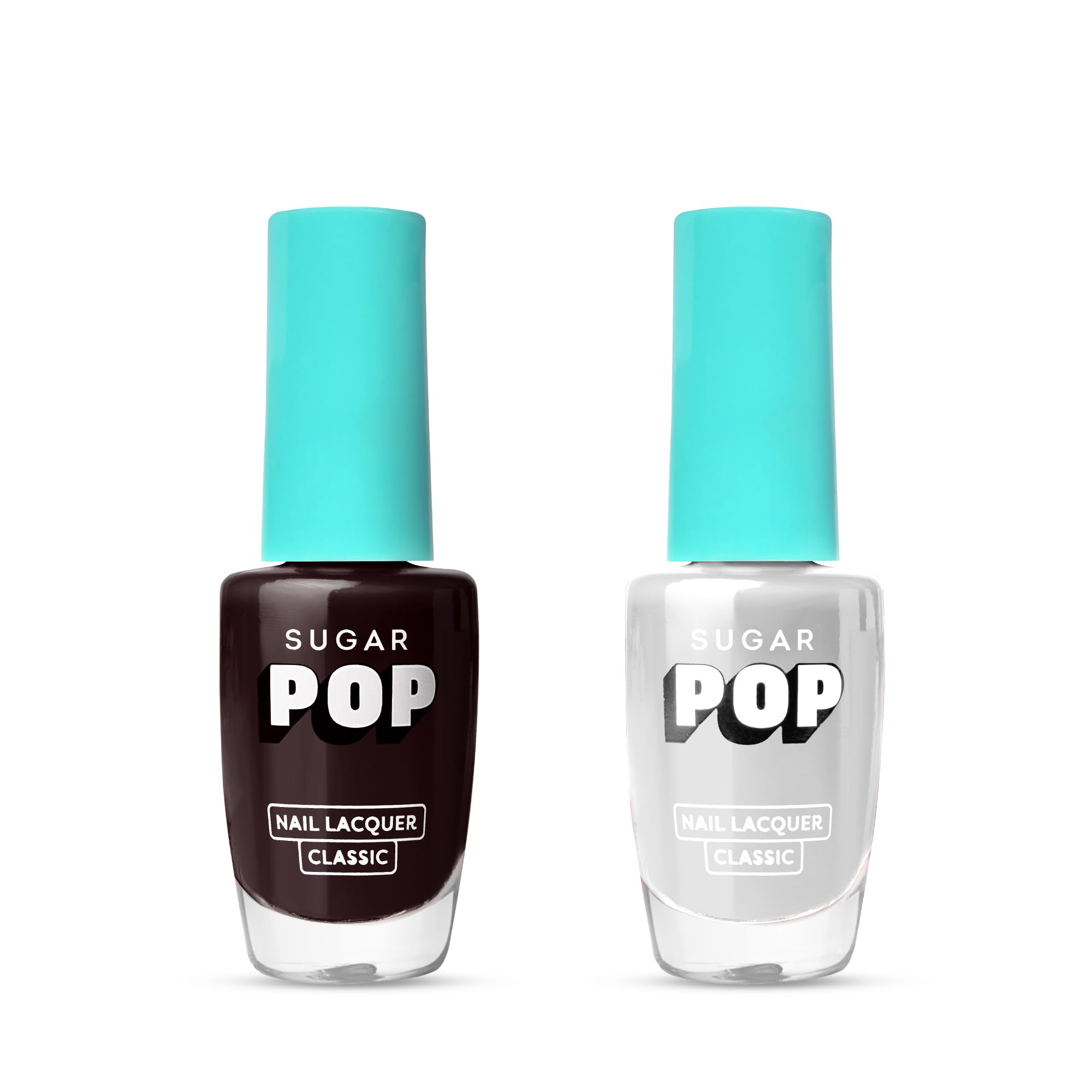 SUGAR POP Nail Polish Set - 25 Red Claret & 27 Crystal Clear Glossy Finish Lacquers (10ml x 2) - Long Lasting Nail Essentials for Manicure, Pedicure & Nail Art - Perfect for Parties, Weddings & Daily Wear