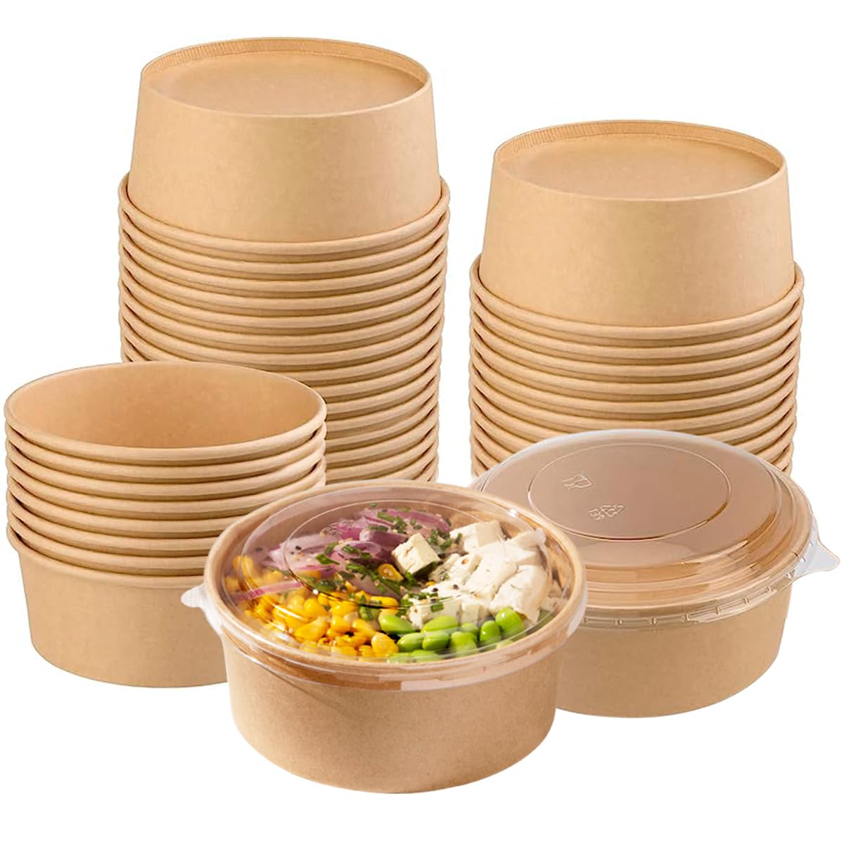 Galashield Disposable Bowls with Lids - 33oz Eco-Friendly Paper Food Containers for Meal Prep, Salads, Ramen & Takeout (50 Sets) | Perfect for Parties, Picnics & Office Lunches