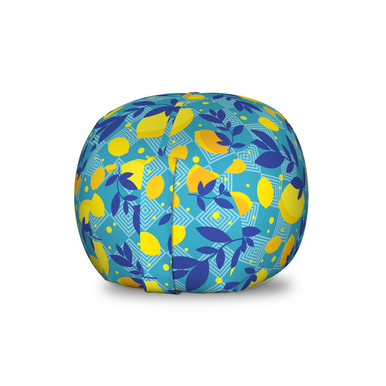 Ambesonne Fruit Storage Toy Bag Chair - Cartoon Lemon & Leaves Pattern with Geometric Shapes, Washable Stuffed Animal Organizer (Small, Yellow & Multicolor) - Perfect for Kids' Room, Nursery, or Playroom Storage