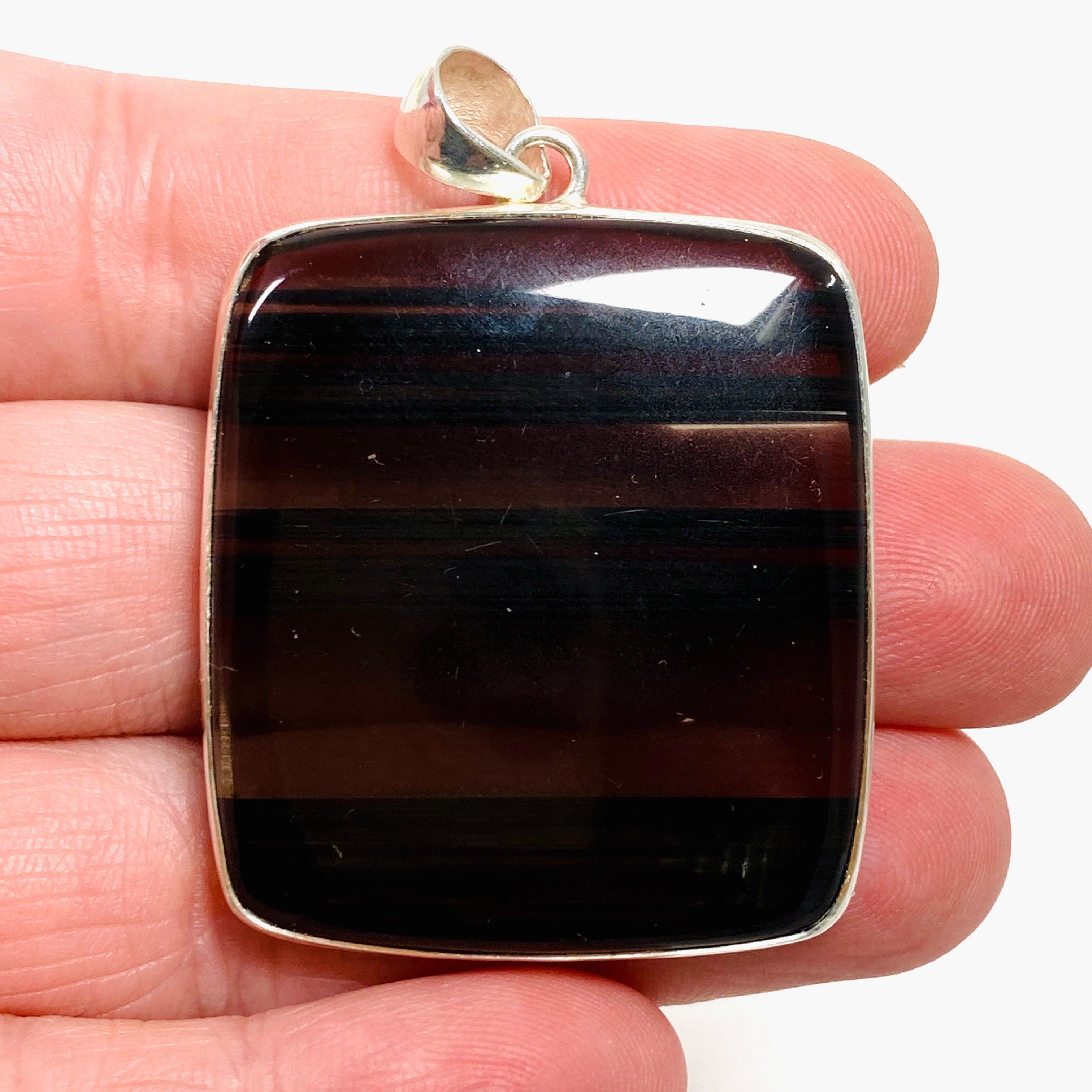 Midnight Obsidian Rectangular Pendant Necklace - KPGJ3903 | Elegant Black Gemstone Jewelry for Women | Perfect for Evening Parties, Weddings & Special Occasions