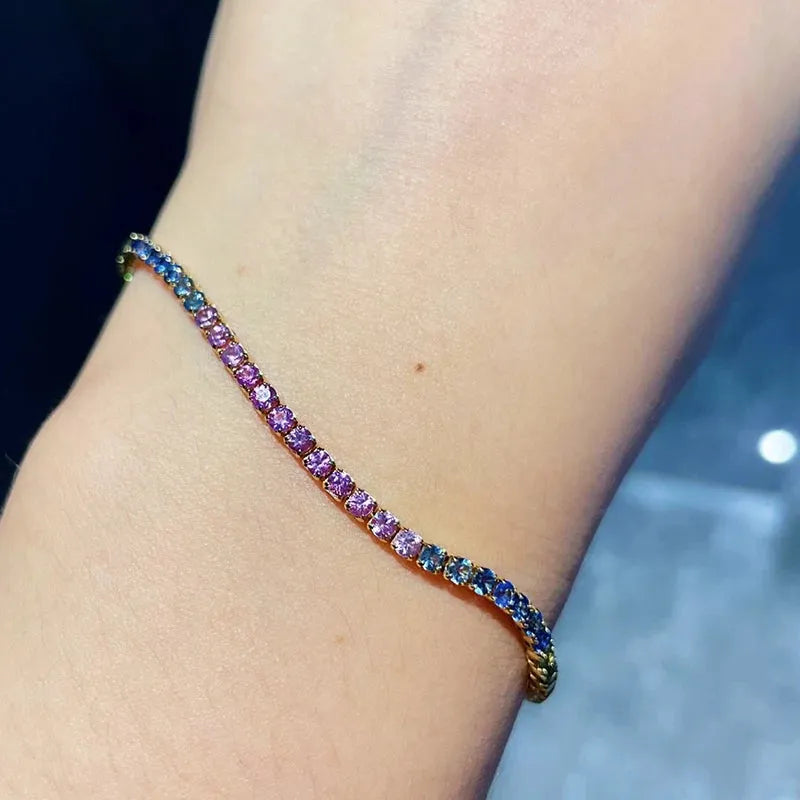 18K Yellow Gold Natural Multi-Color Sapphire Tennis Bracelet for Women - Elegant Jewelry Gift for Engagement, Anniversary & Special Occasions