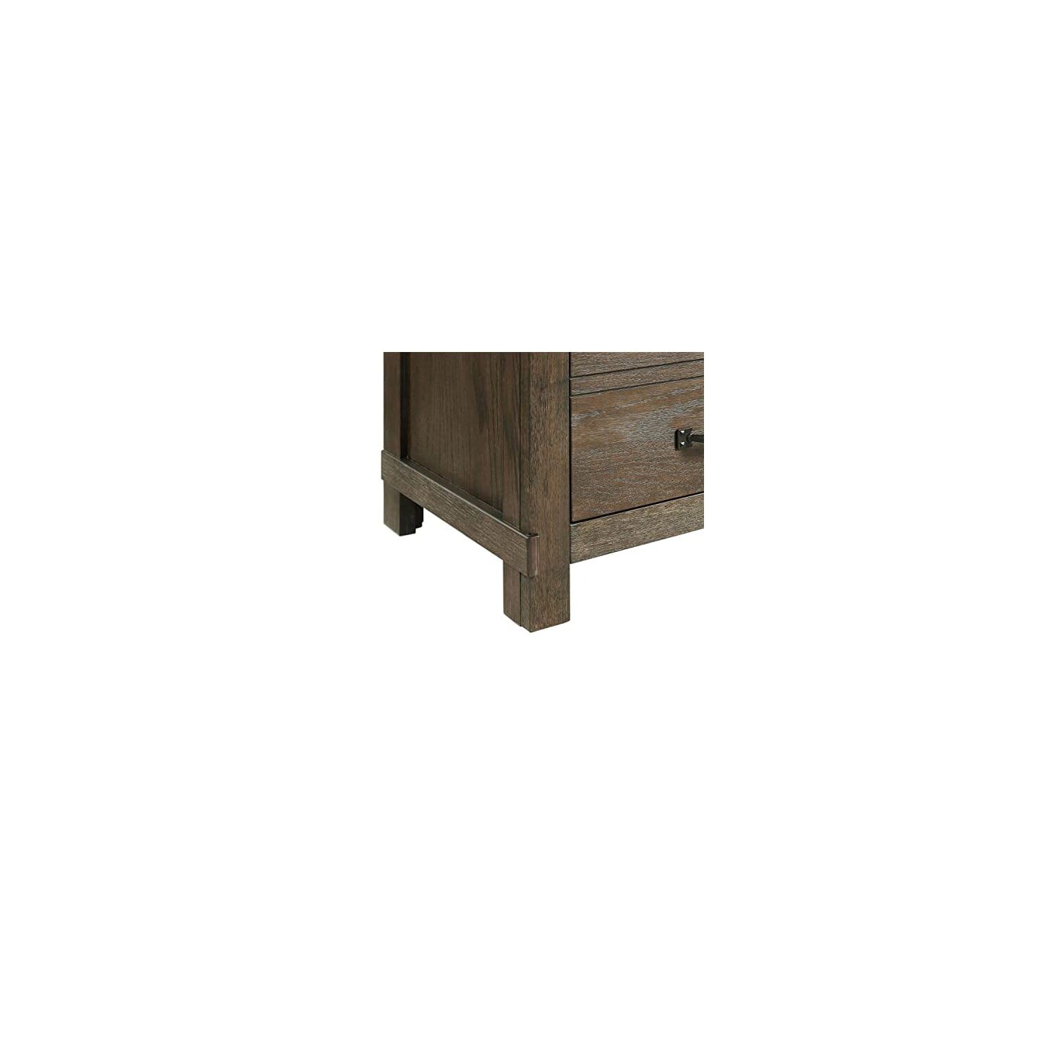 Picket House Furnishings Jack 2-Drawer Nightstand with USB Charging Ports - Distressed Walnut Finish Bedside Table for Bedroom, Living Room & Guest Room