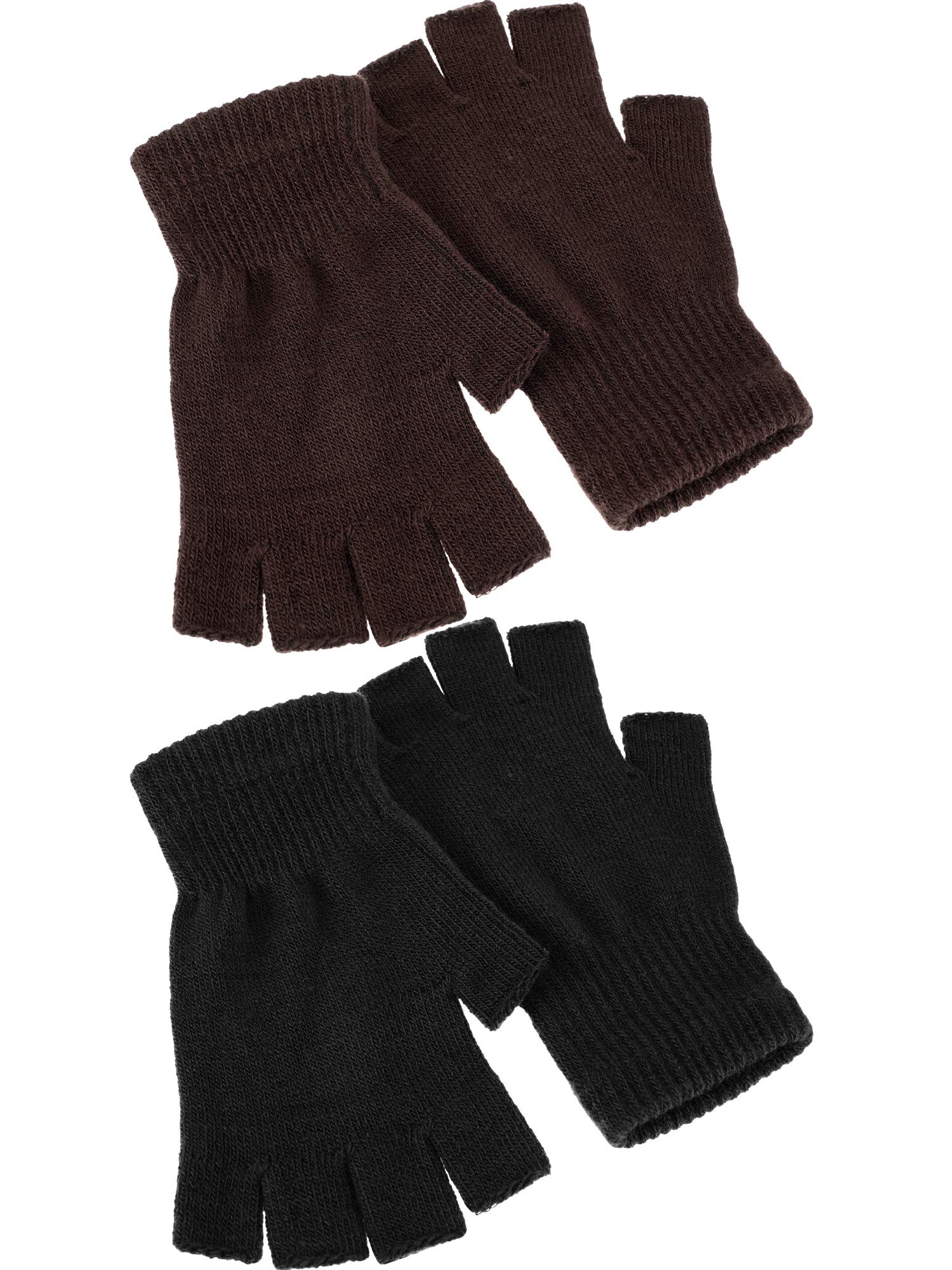 SATINIOR 2-Pack Unisex Winter Fingerless Gloves - Knitted Stretchy Warm Half Finger Mittens for Men & Women - Perfect for Driving, Typing & Outdoor Activities