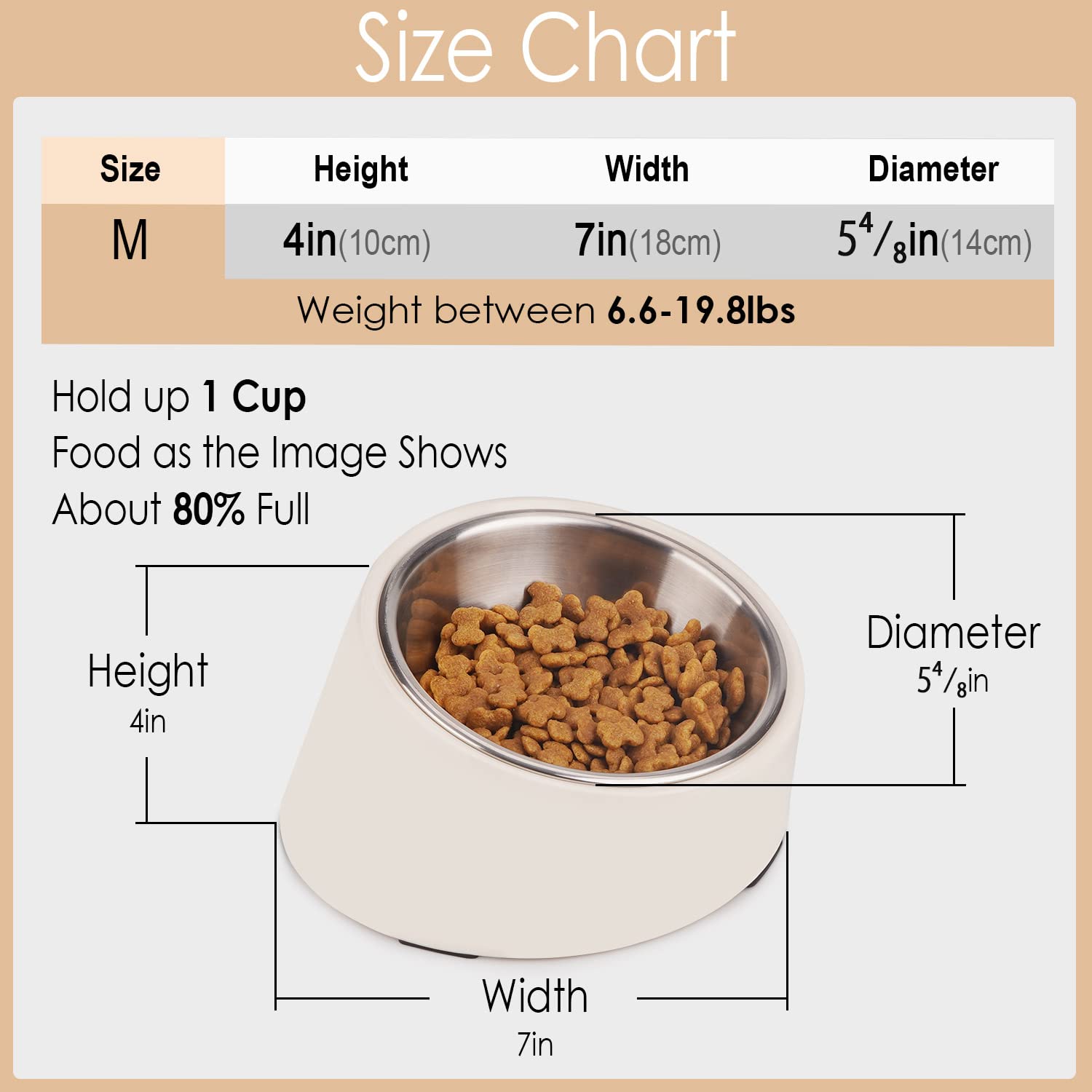15° Slanted Dog Bowl - Non-Slip, Mess-Free Tilted Pet Food Dish for Bulldogs & Cats | 1 Cup Capacity | Bright Orange | Perfect for Easy Feeding & Reducing Neck Strain