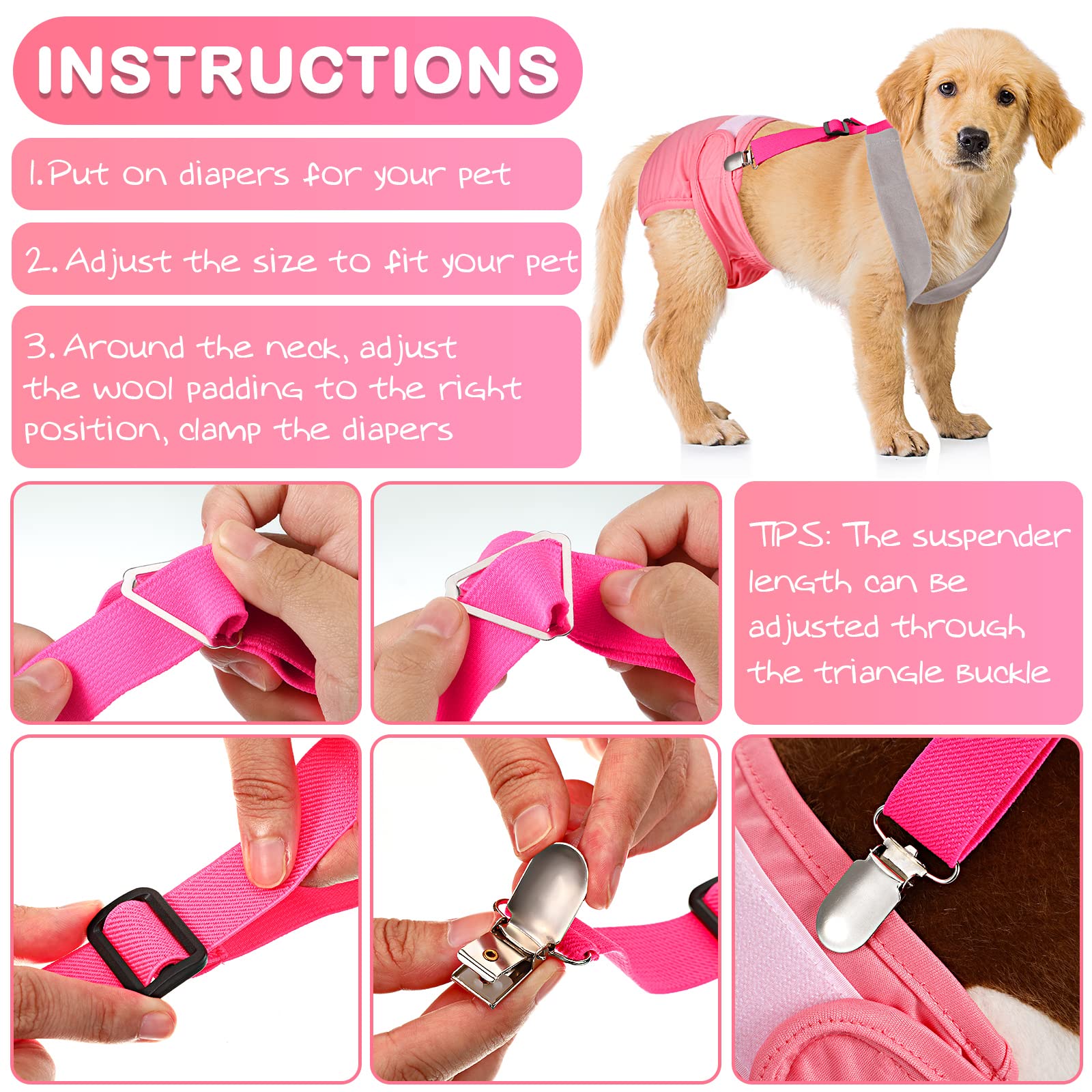 Saintrygo 2 Pack Dog Suspenders for Diapers - Adjustable Belly Bands Harness for Small Medium Large Dogs - Keep Diaper Secure (Black & Pink, Small) - Perfect for Incontinence, Travel & Post-Surgery Care