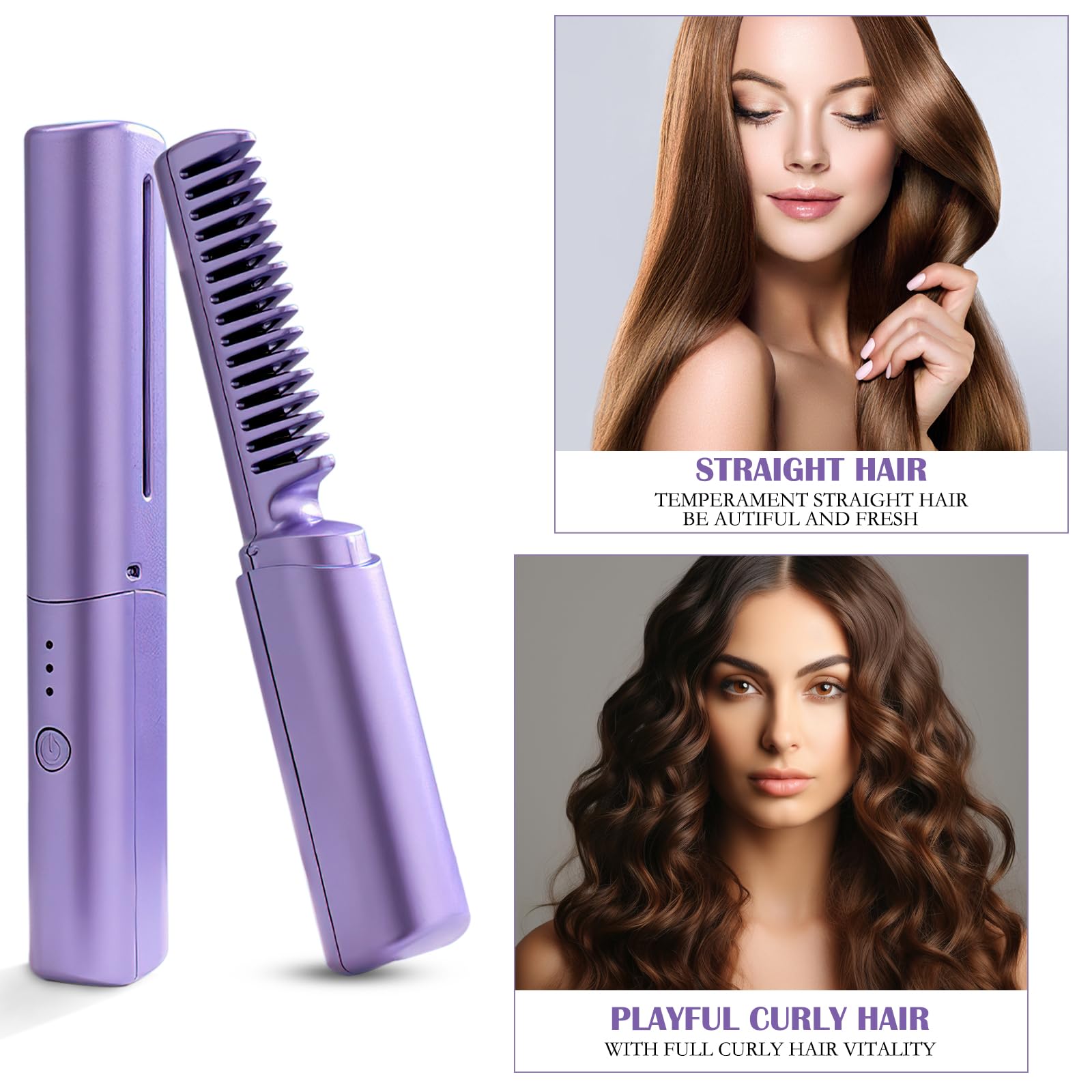 Portable Cordless Mini Hair Straightener Brush - Travel-Friendly USB Rechargeable Flat Iron for Smooth & Shiny Hair - Perfect for On-the-Go Styling, Home Use & Quick Touch-Ups