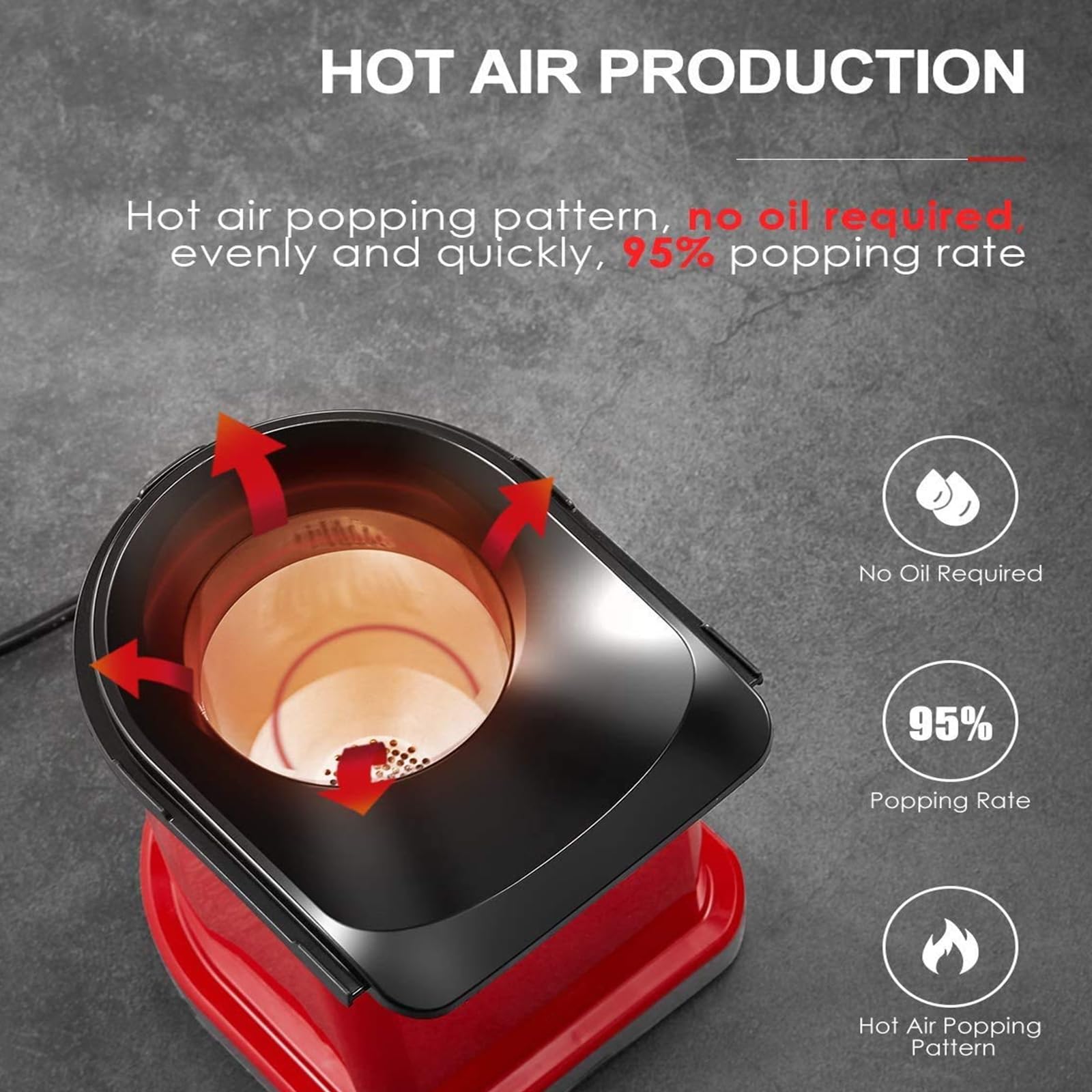 FOHERE Popcorn Maker Machine - Electric Hot Air Popcorn Popper for Healthy Snacks - Perfect for Movie Nights, Parties & Home Theater