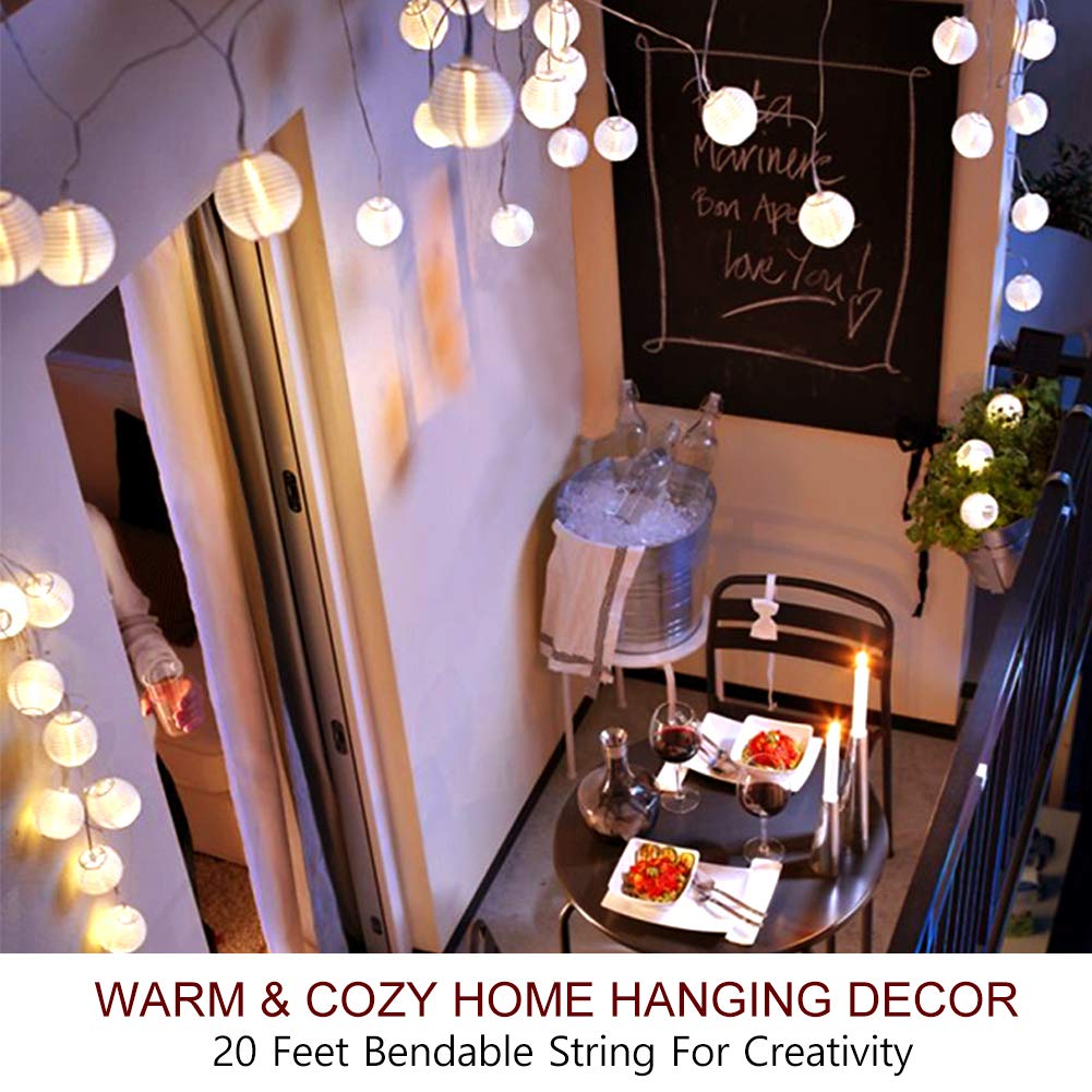 Bright Zeal 20ft LED String Lights with 30 Mini White Silk Lanterns - Battery Operated Indoor/Outdoor Decorative Lights for Yard, Bedroom, Wedding & Party Decorations | Perfect for Garden, Patio, Christmas and Special Events