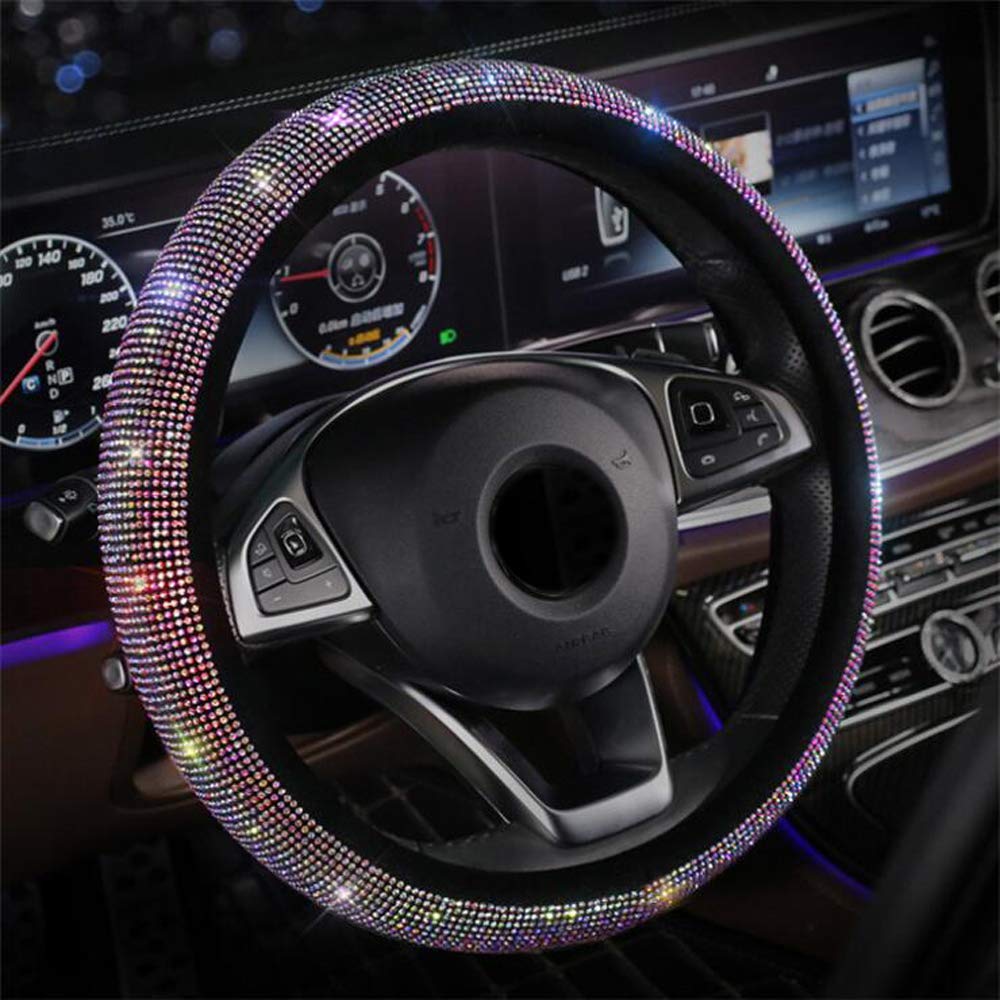 Sparkly Rhinestone Steering Wheel Cover for Women - 15 Inch Bling Diamond Car Wheel Protector | Fashionable & Colorful Design for Luxury Cars, SUVs & Daily Commute