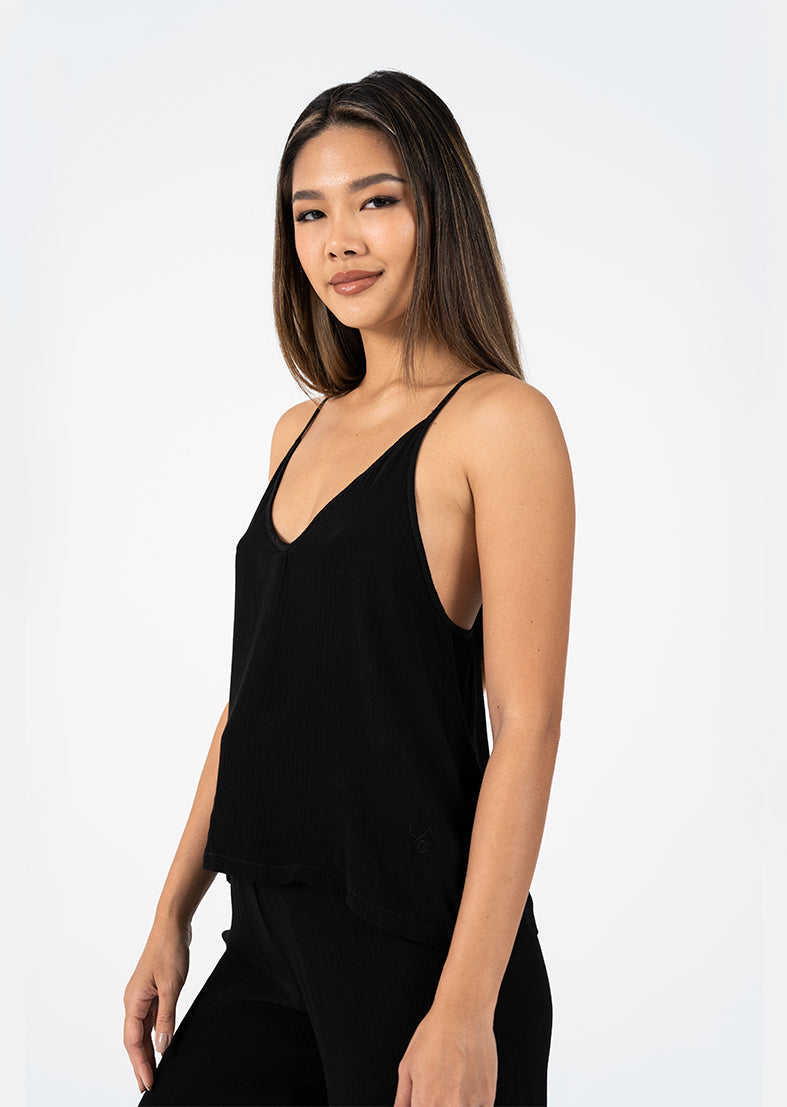 Embody Plisse Cami Top - Black Women's Fashion Stretch Sleeveless Shirt for Casual Wear & Night Out