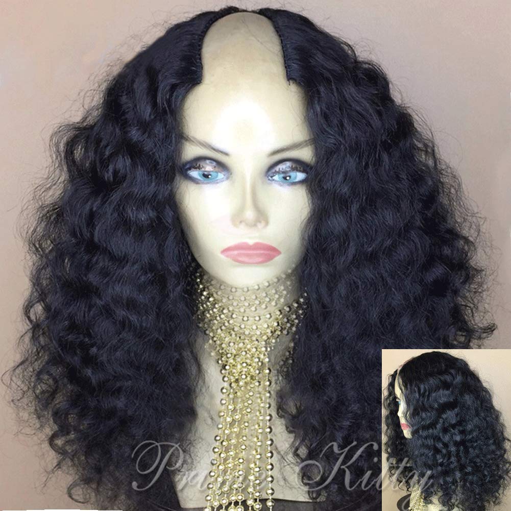 9A 2X4 U Part Wigs Human Hair for Black Women - Kinky Curly Brazilian Virgin Human Hair Wig with Baby Hair | 180% Density Glueless Wavy Wig (20 Inch, Natural Color) | Perfect for Daily Wear, Parties & Protective Styling