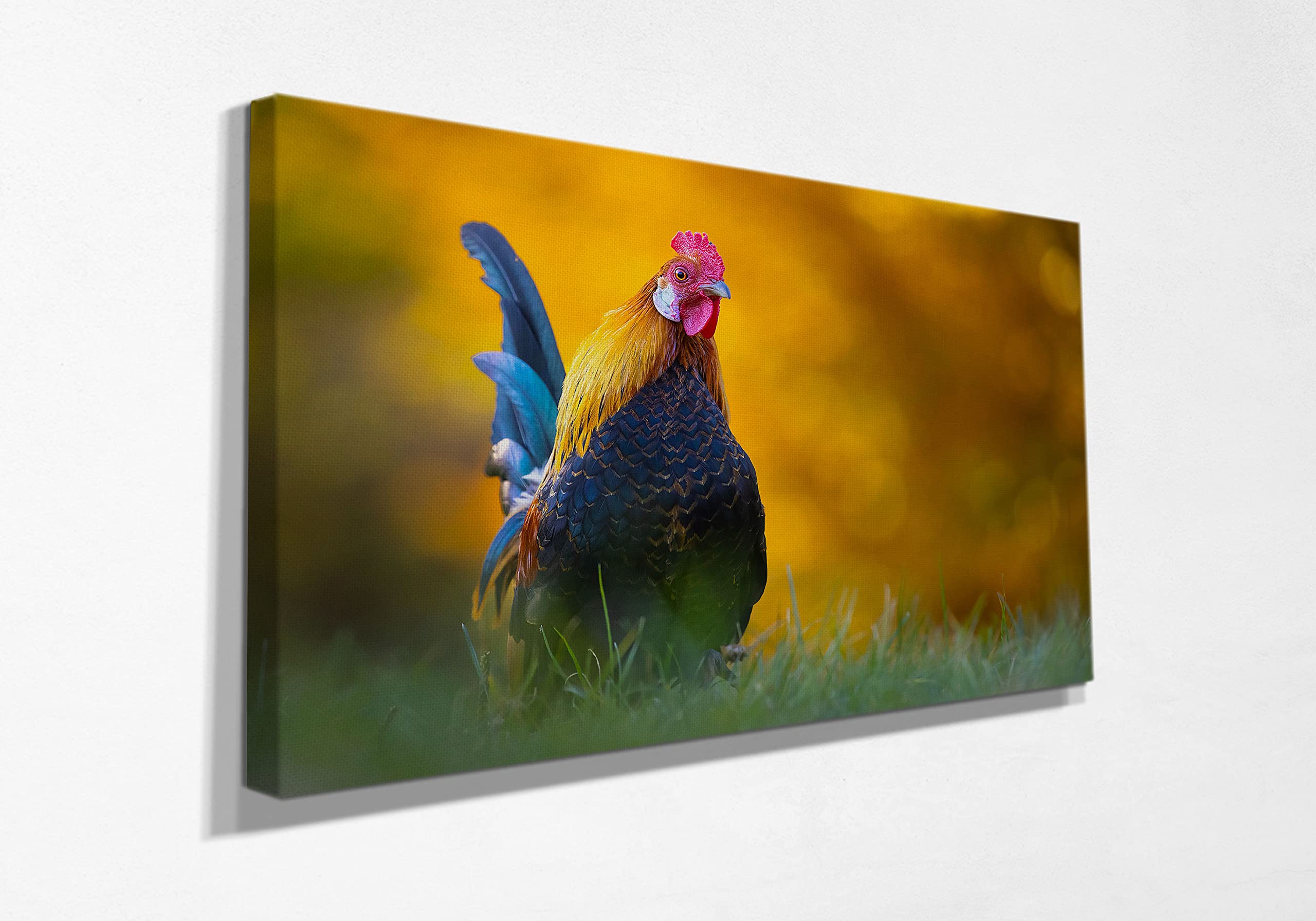 Rooster Animal Art Canvas Wall Decor - Framed Ready to Hang 19x28 - Vintage Farmhouse Style Poster for Living Room, Kitchen, Bedroom & Office - Unique Home Gift Idea for Housewarming & Birthday