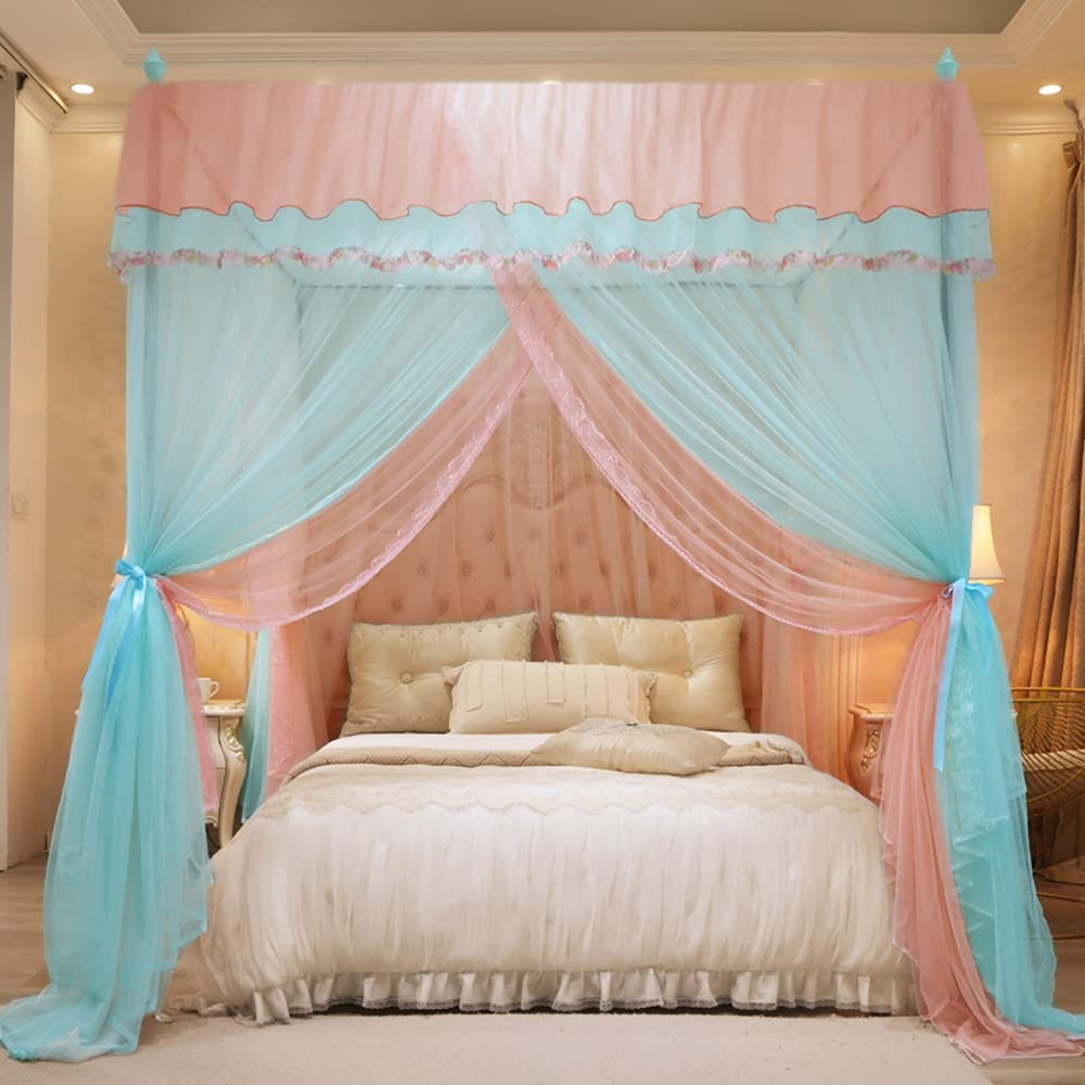 Elegant Mengersi Floral Canopy Bed Curtains for Girls - Queen Size Green Princess Bed Drapes with Flower Patterns, Perfect for Bedroom Decor, Birthday Gifts & Romantic Room Ambiance