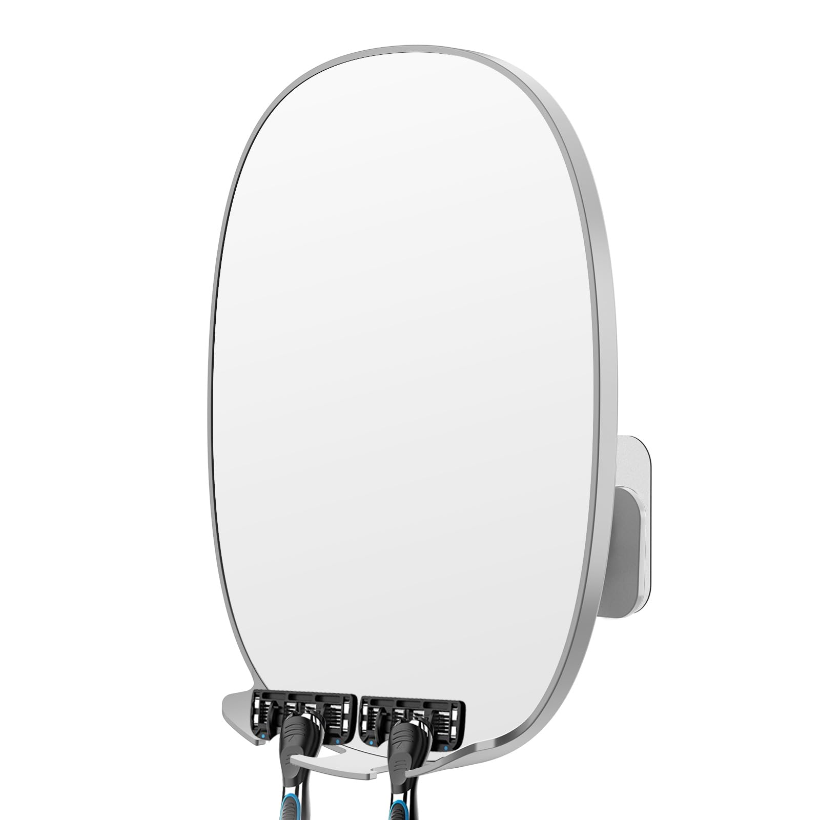 Fogless Shower Mirror for Shaving - 360° Rotation, No-Drilling Adhesive Mount, Shatterproof & Waterproof Bathroom Mirror with Razor Holders - Perfect for Close Shaves & Grooming in Steamy Showers (Grey)