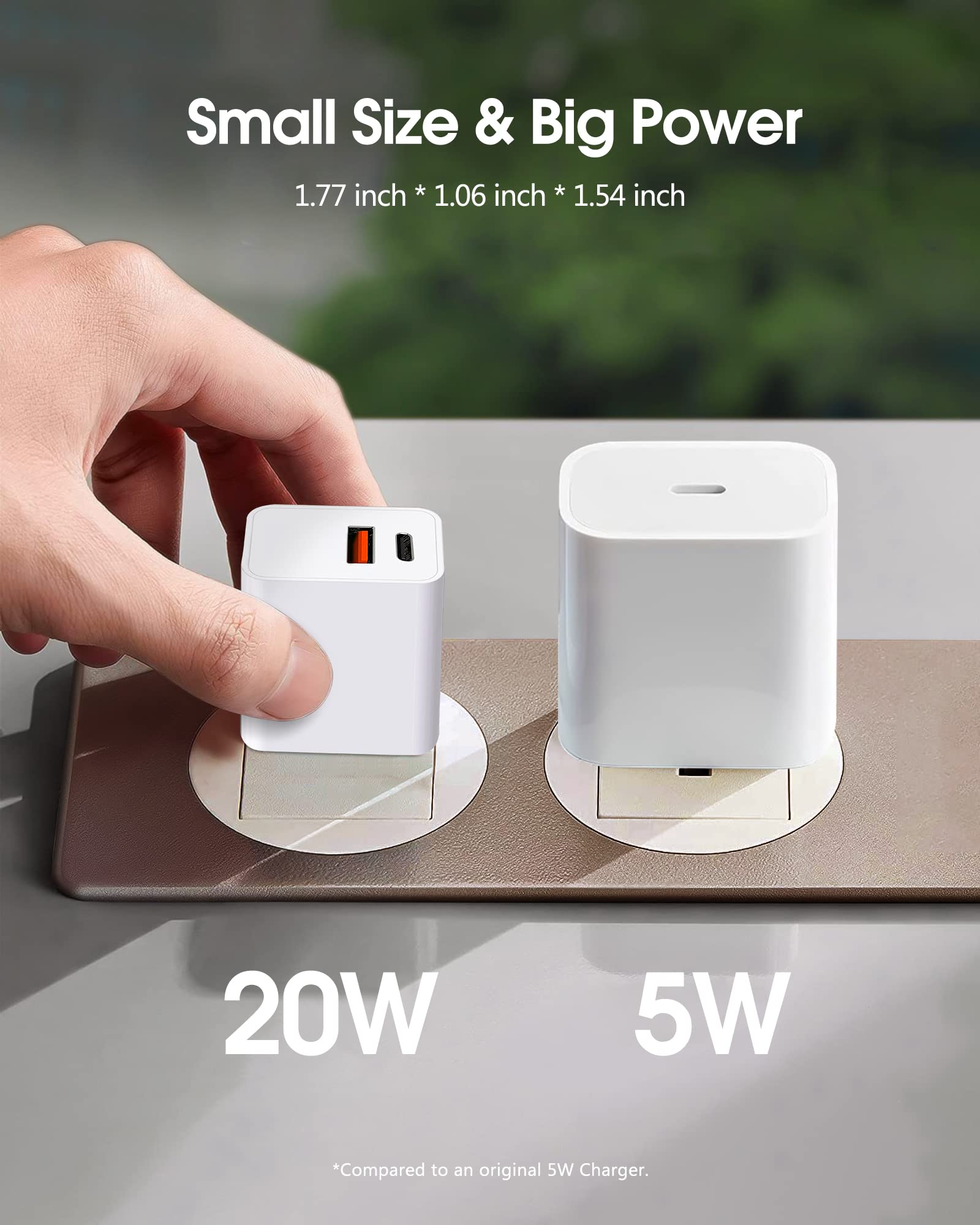 20W USB C Fast Charger 1-Pack & 2-Pack - Udaton Dual Port Wall Charger for iPhone 14/13/12 Pro Max, iPad, Apple Watch Series 8 - Compact PD Charging Adapter for Home, Office & Travel