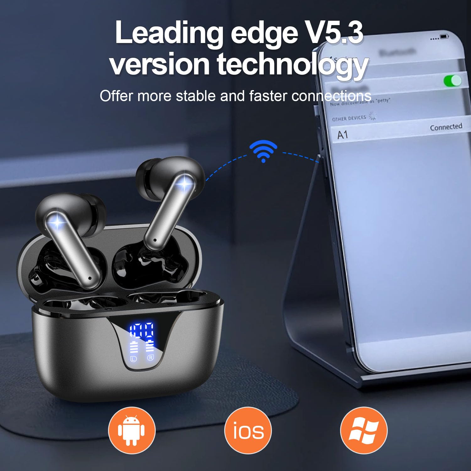 ZIUTY Wireless Earbuds Bluetooth 5.3 Headphones with 50H Playtime, LED Digital Display Charging Case, IPX5 Waterproof, Built-in Mic for iPhone Android Phone Laptop Computer - Star Gray | Perfect for Workout, Running, Commuting & Travel