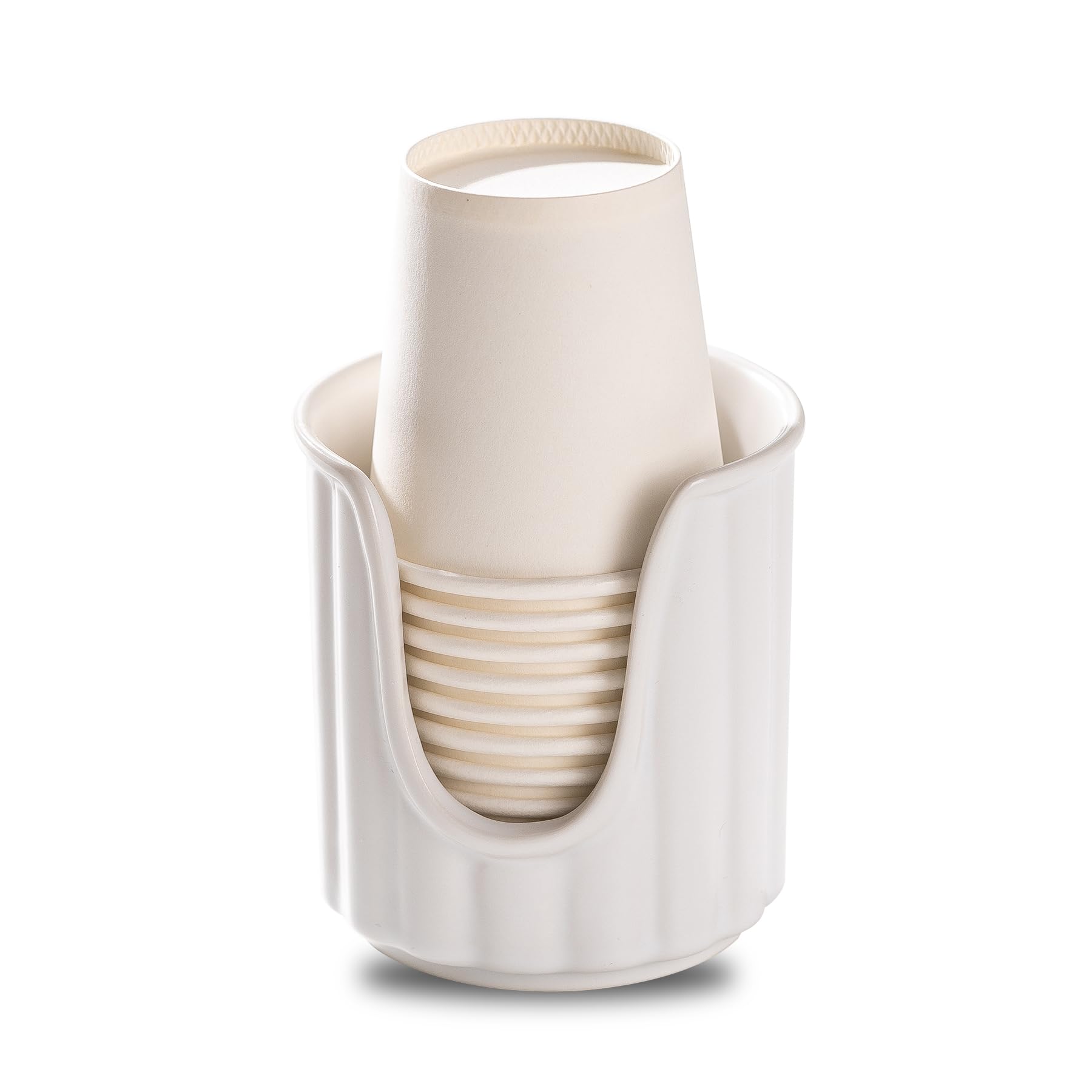 Stylish Vertical Stripes Ceramic Bathroom Cup Dispenser - Holds 3oz Dixie Paper Cups & Mouthwash Cups for Vanity Countertops | Perfect for Guest Bathrooms, Hotels, and Home Use