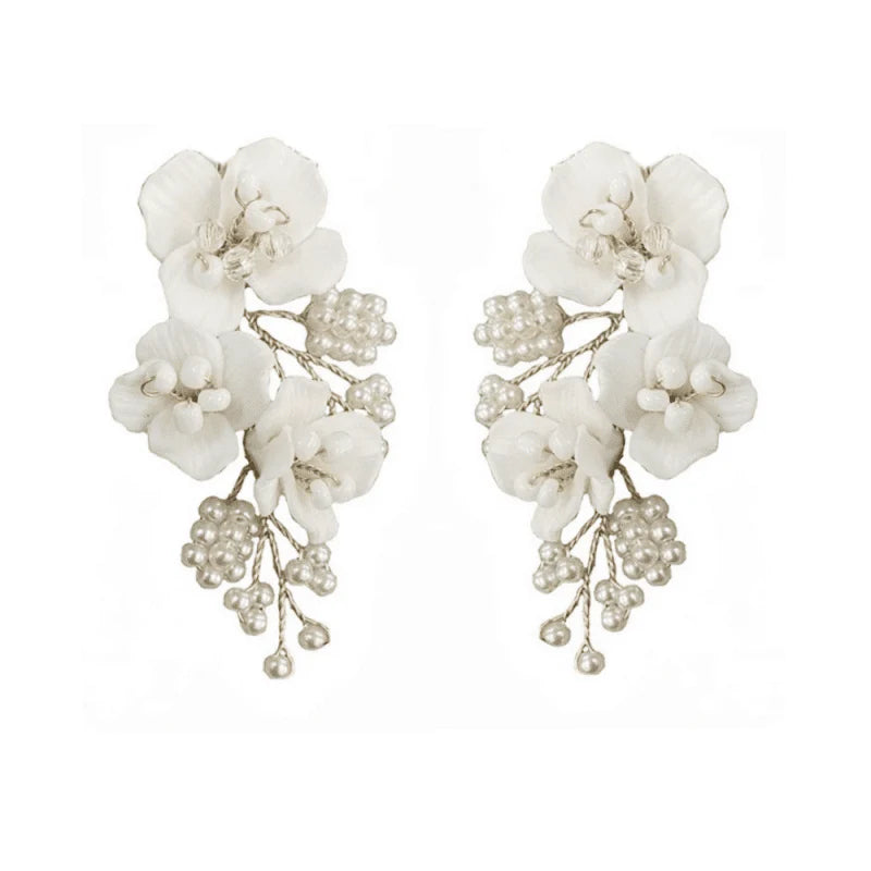 Elegant Floral Drop Wedding Earrings with Pearls - A9758 | Perfect for Bridal, Prom & Formal Events