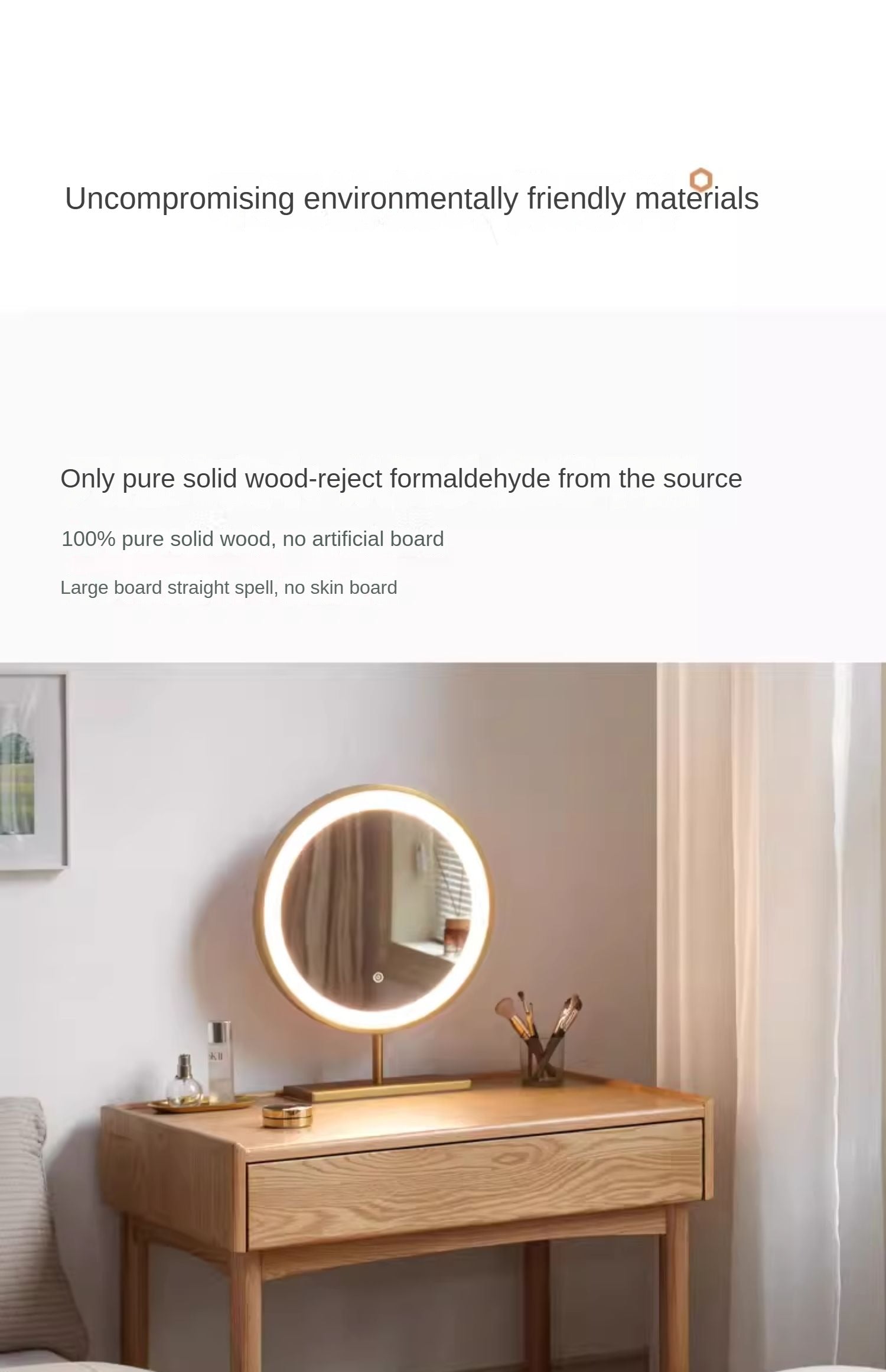 Stylish Oak Solid Wood Nordic Dressing Table - Modern Vanity Desk for Bedroom & Makeup Area | Perfect for Home Decor & Beauty Routine