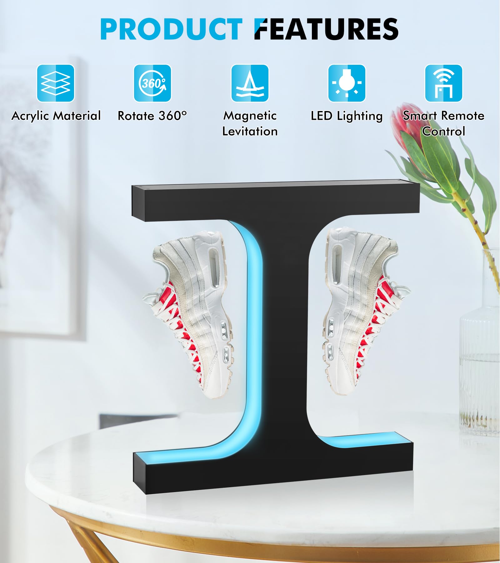 Premium Magnetic Levitating Shoe Display Stand - LED Floating Sneaker Rack for Shoe Collectors (Supports Up to 550g) - Perfect for Home Decor, Retail Displays & Sneaker Exhibitions