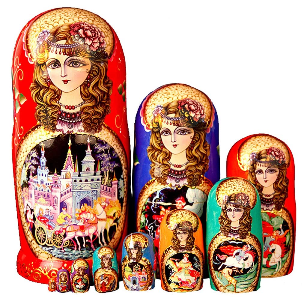 Handmade Russian Matryoshka Nesting Dolls Set - 10pcs Wooden Stacking Dolls for Girls Room Decor, Kids Toys & Collectibles (Red, 11x5.9 inches) - Perfect for Home Decor, Gift Giving & Cultural Education