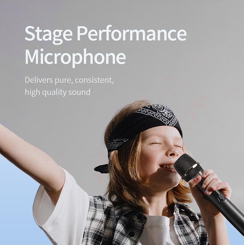 Rechargeable Wireless Dual Microphone System - 200ft Range Karaoke Microphones for Singing, DJ, Party & Events (Gray & Red) - Perfect for Home Karaoke, Wedding Performances, Church Services & Classroom Presentations