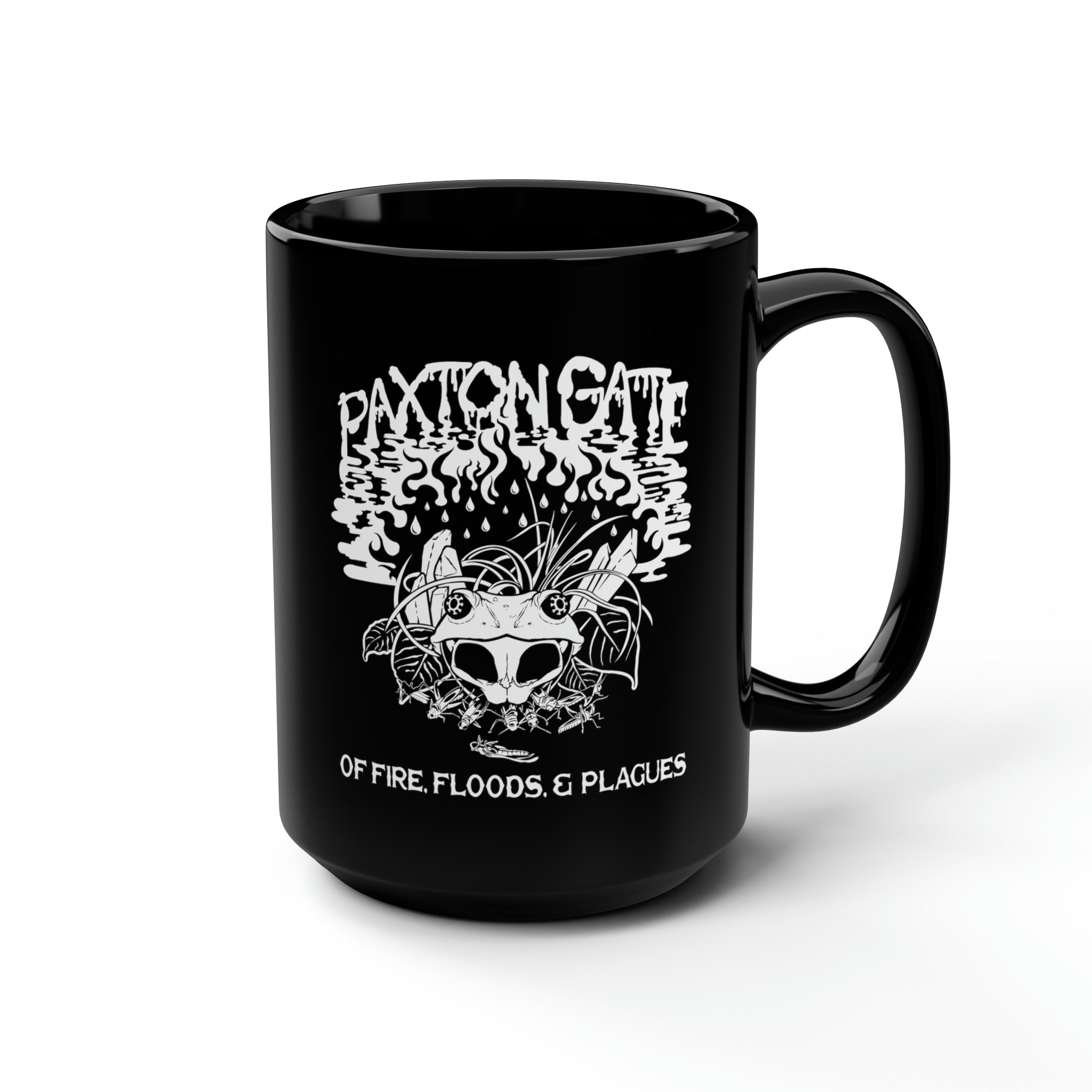 Black Fire, Floods and Plagues Ceramic Mug by Megan Lees - Unique Gothic Coffee Cup for Halloween, Dark Aesthetic Lovers & Apocalypse Themed Gifts