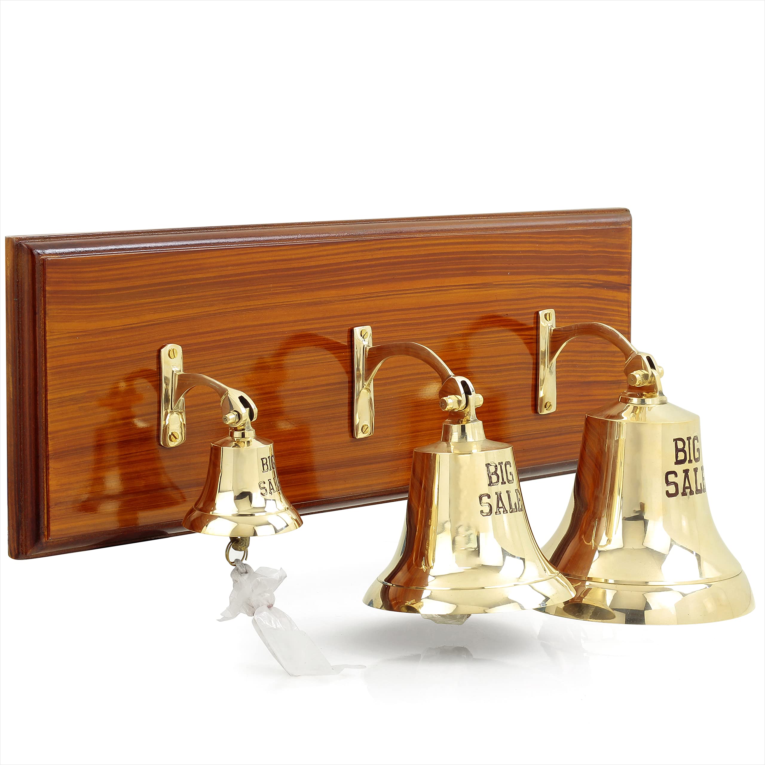 Solid Brass Polished Ship's Hanging Bells on Varnished Wooden Plaque - Nautical Wall Decor for Home, Office, or Boat | Perfect Gift for Sailors, Beach House, and Coastal Theme Decor