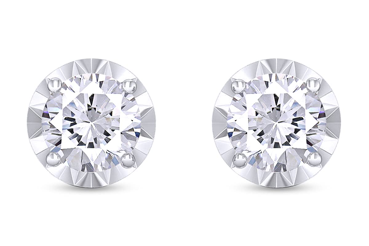 1/4 Carat Round Cut Natural Diamond Stud Earrings for Women - 14K Gold Plated 925 Sterling Silver Solitaire Jewelry (I2-I3 Clarity, I-J Color, 0.25 CTTW) - Perfect for Everyday Wear, Gift Giving & Special Occasions