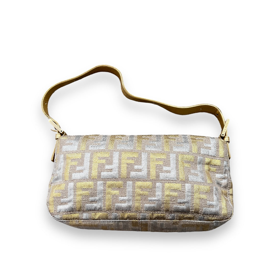 Fendi Golden & Silver Embroidered Zucca Baguette Bag - Luxury Designer Crossbody Purse for Women, Perfect for Parties, Weddings & Evening Events