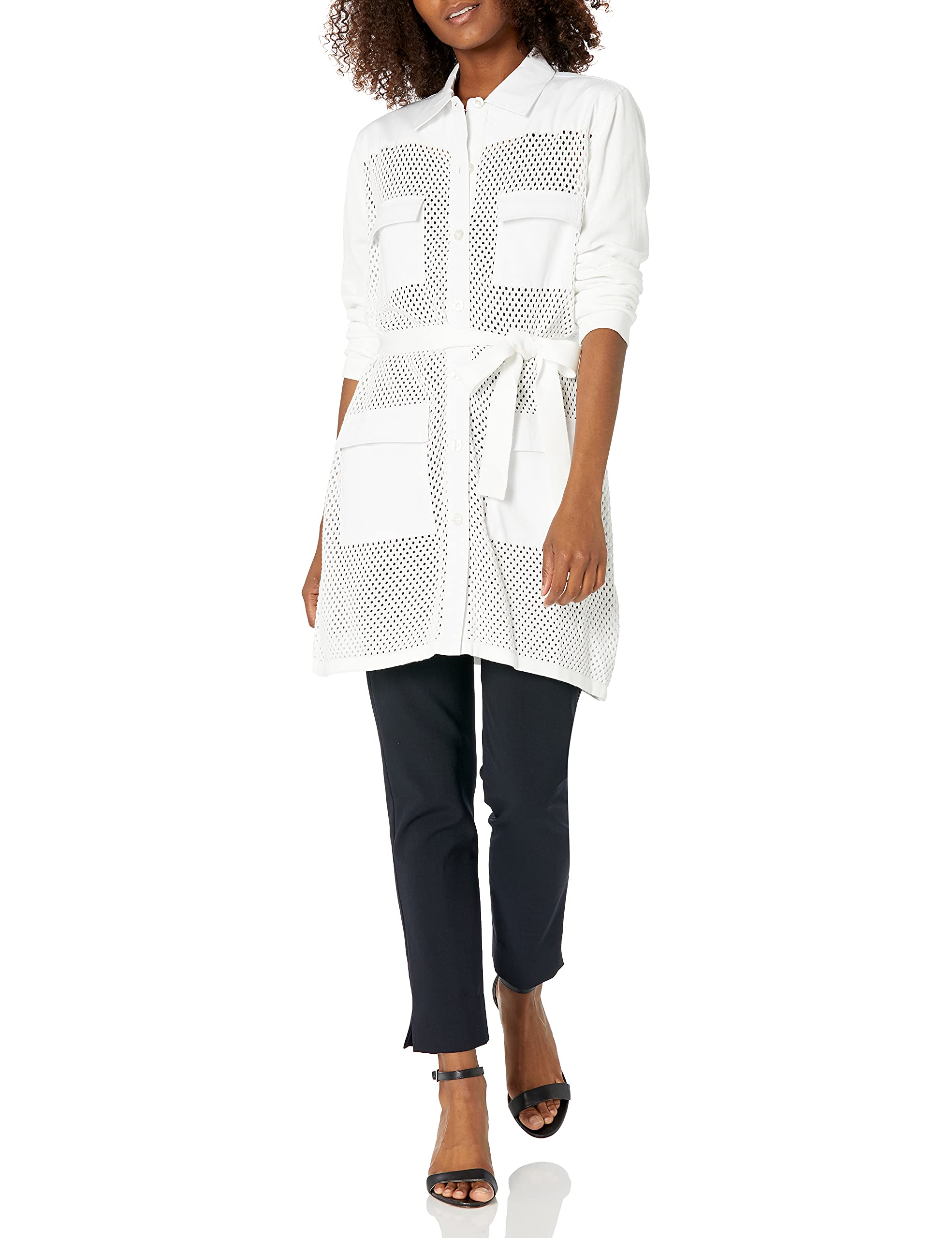 Calvin Klein Women's Open Front Long Sleeve Cardigan Sweater with Belt - Perfect for Office, Casual Outfits & Layering in Fall/Winter