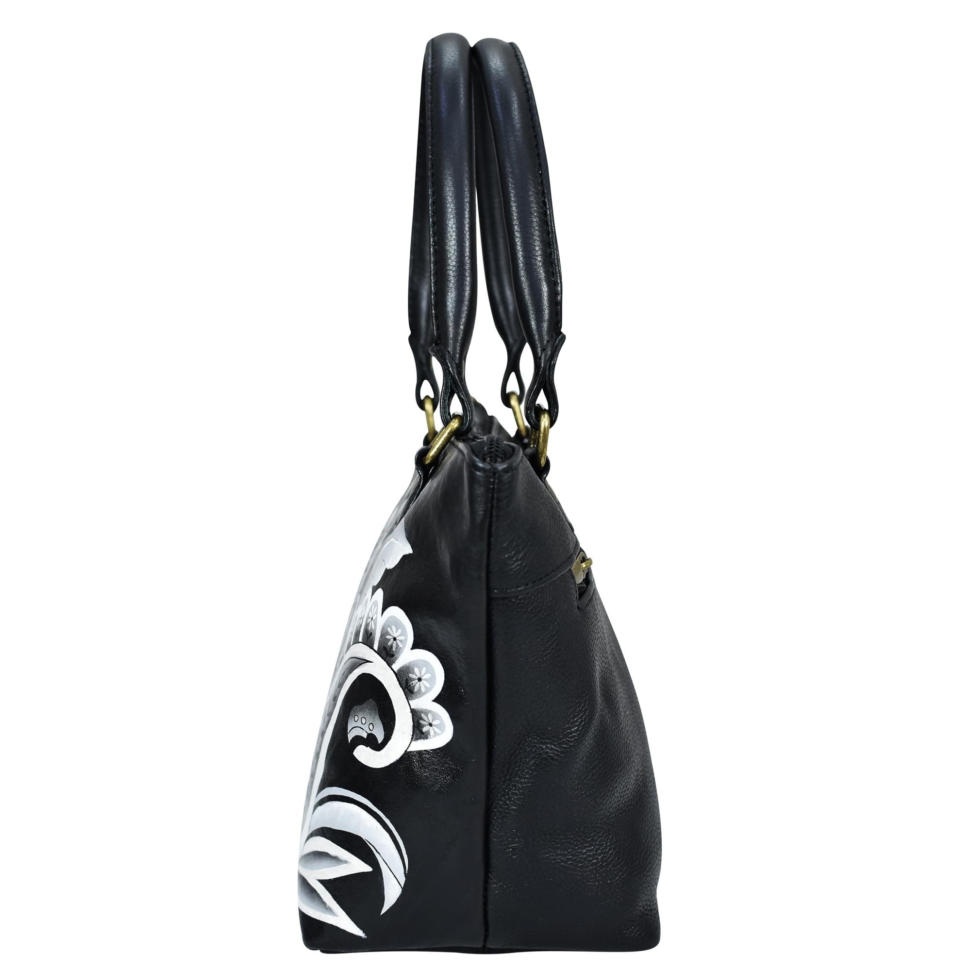 Anuschka Anna Peonies and Paisleys Black Leather Handbag - Stylish Women's Shoulder Bag for Work, Travel & Evening Out