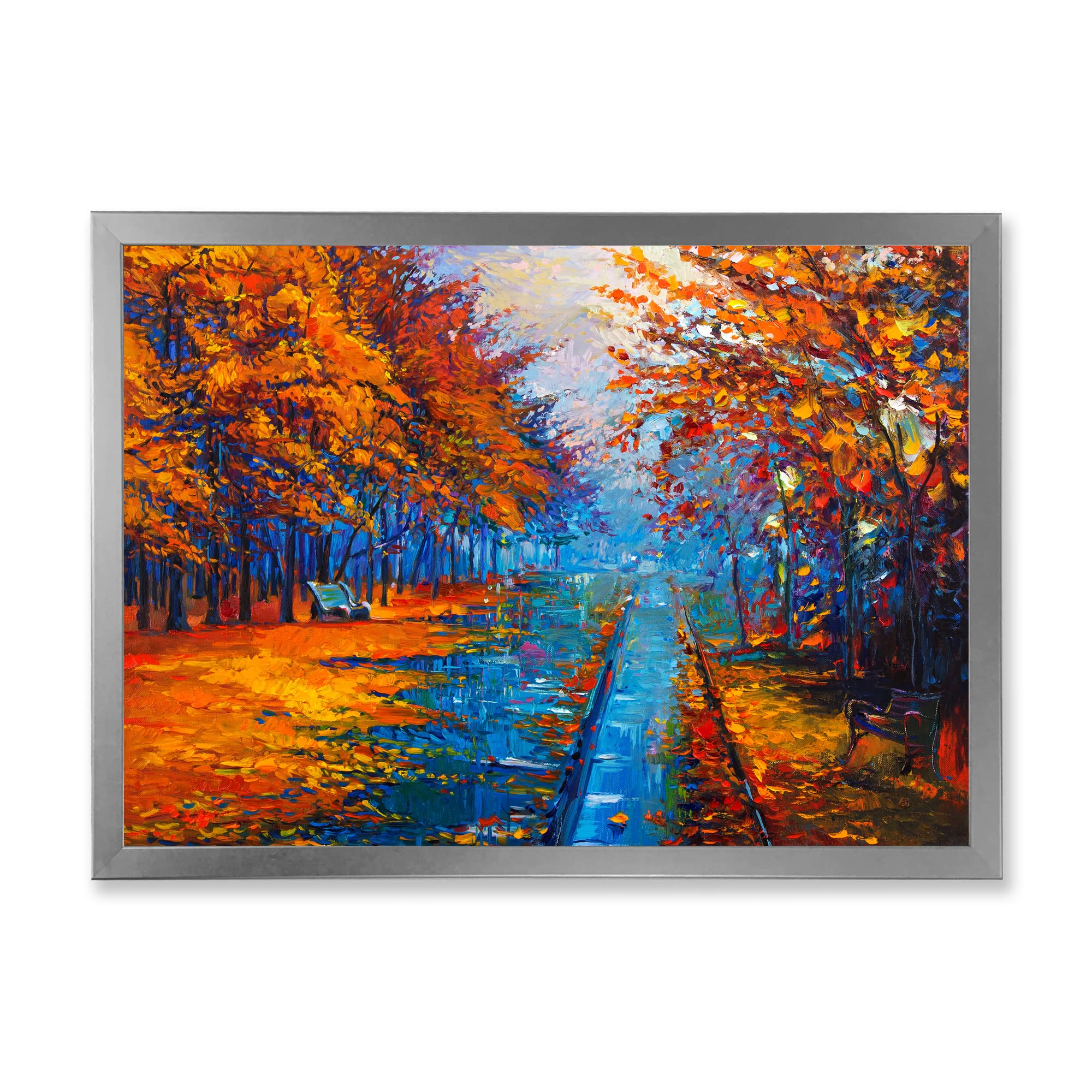 Little Road Through Orange Autumn Landscape II - Traditional Framed Wall Art Painting - Perfect for Living Room, Bedroom & Office Decor