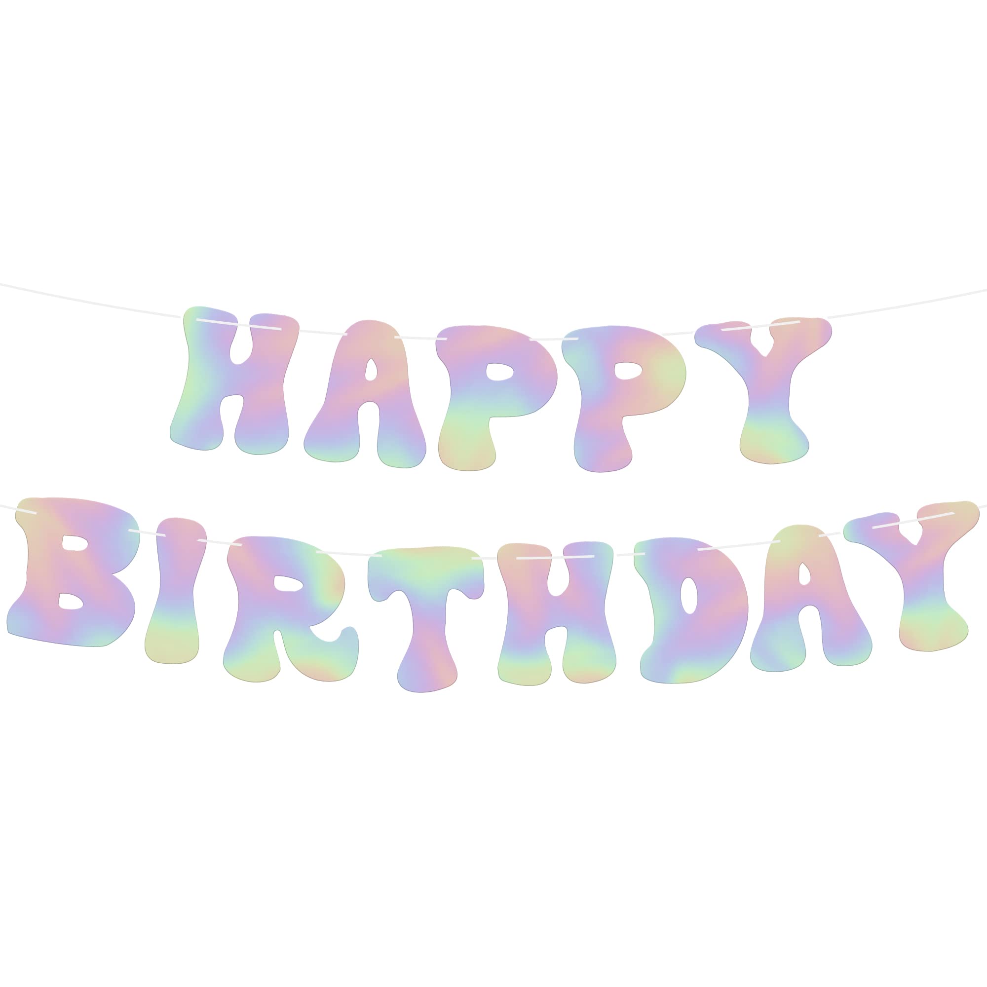 KatchOn 10ft Iridescent Happy Birthday Banner - Prestrung Disco Party Sign, Holographic Birthday Decor for Women | Perfect for Disco Themed Parties, Birthday Celebrations & Home Decorations