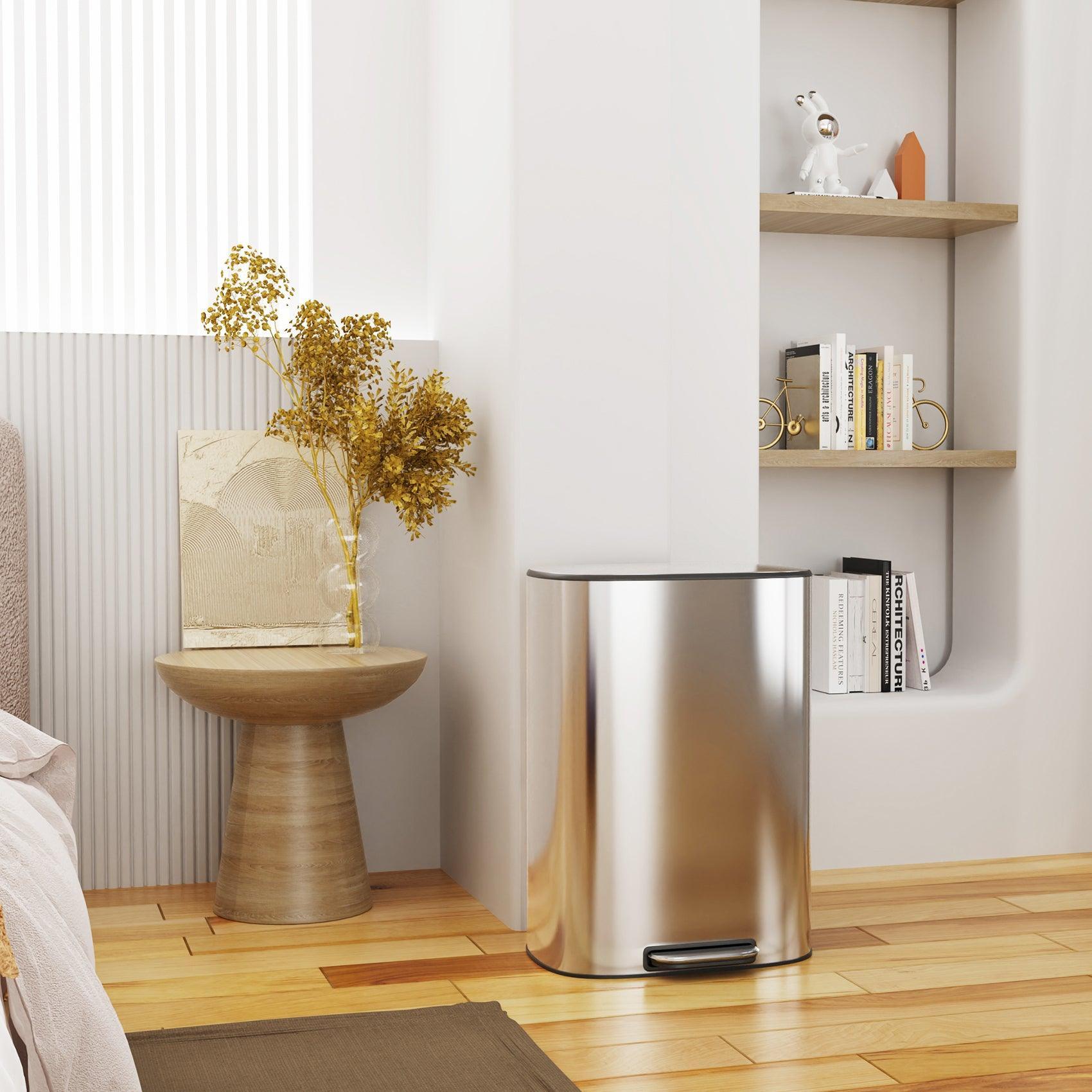 13 Gallon 50L Stainless Steel Step Trash Can with Soft Close Lid - Hands-Free Foot Pedal Kitchen Garbage Bin for Home, Office & Restaurant Use