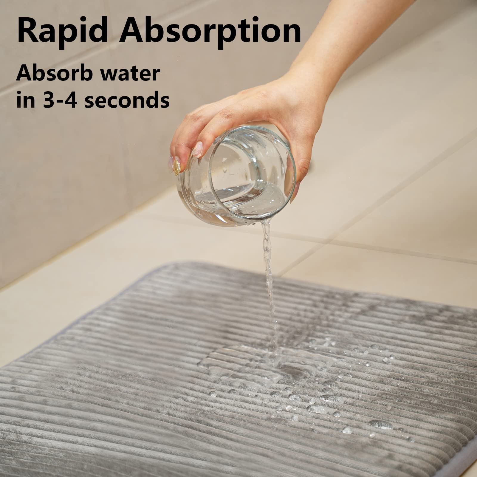 Premium Thick Memory Foam Bath Mat - Ultra Soft & Absorbent Non-Slip Bathroom Rug - Quick Dry Machine Washable Floor Mat for Bath, Shower, Kitchen & Bathtub - Perfect for Wet Floors & Cold Mornings