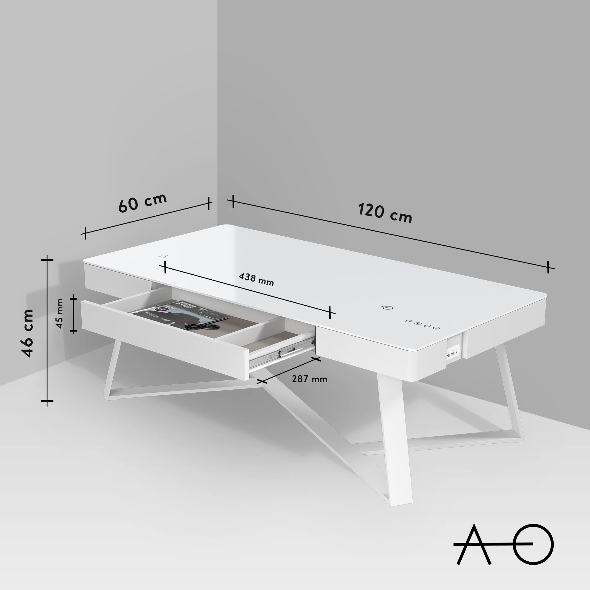 ATLASIO Modern Coffee Table with Built-in Bluetooth Speakers & Dual Wireless Chargers - 47.2 x 23.6 Inch Smart Living Room Table with Touch Control, USB-C Port, AUX Input & Induction Charging Station in White - Perfect for Home Theater, Gaming & Entertaining Guests
