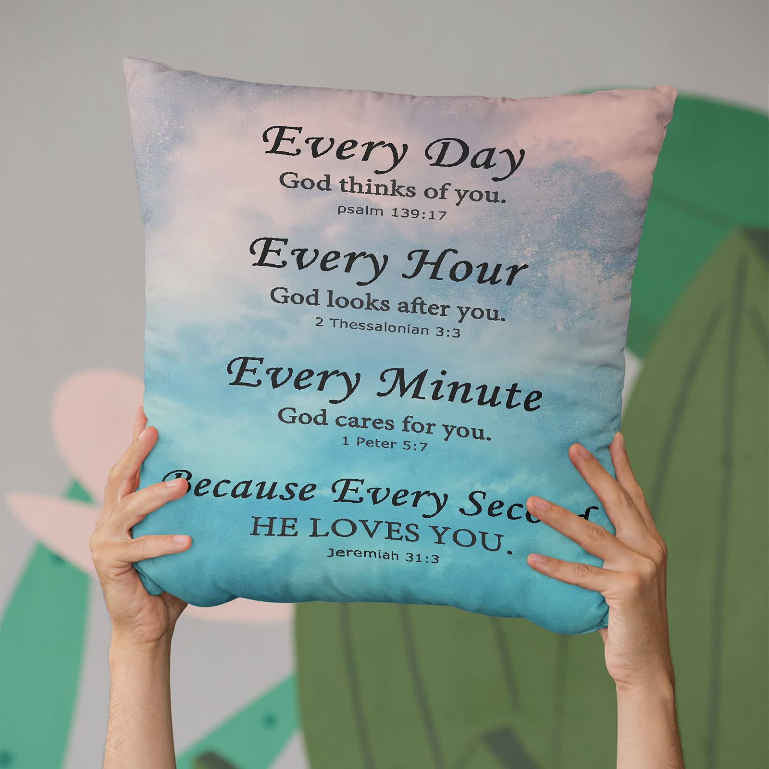 Inspirational Bible Verse Pillow Covers 18x18 Inch - Religious Home Decor Square Throw Pillow Cases for Sofa, Bed, Car - Perfect Christian Gift for Women & Men