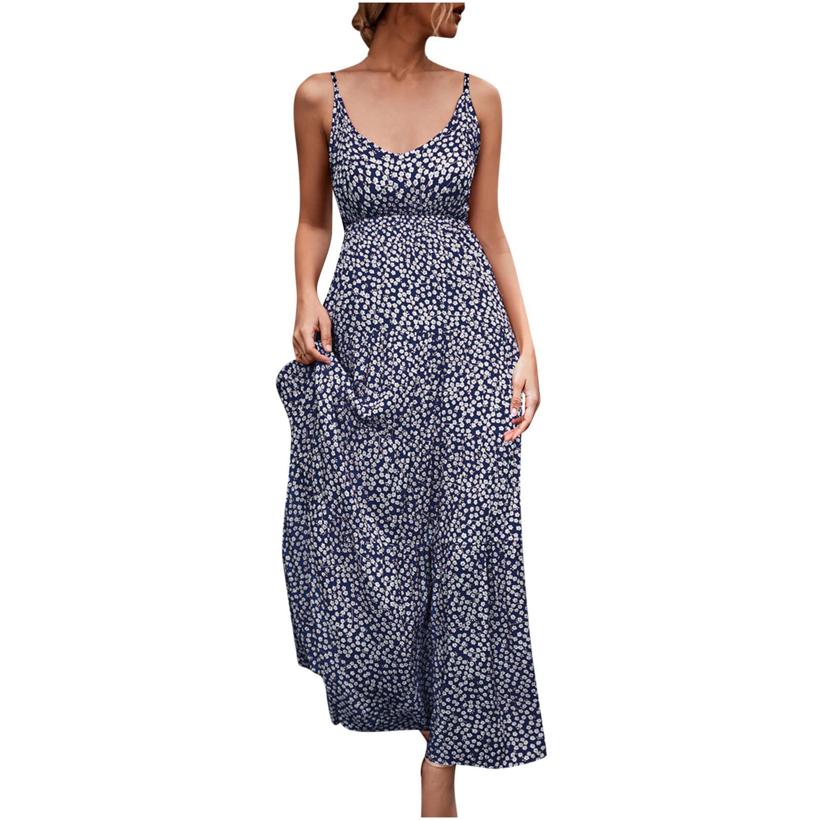 Women's Maxi Dresses 2023 Summer Bohemian Floral Print Beach Sundress - Backless Flowy Long Dress for Vacation, Pool Party & Casual Outings