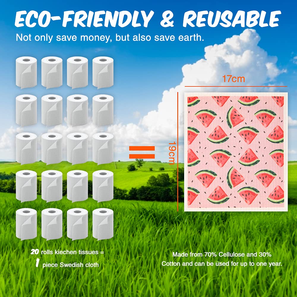 Reusable Swedish Dishcloths - 6 Pack Kitchen Cleaning Cloths for Dishes & Countertops