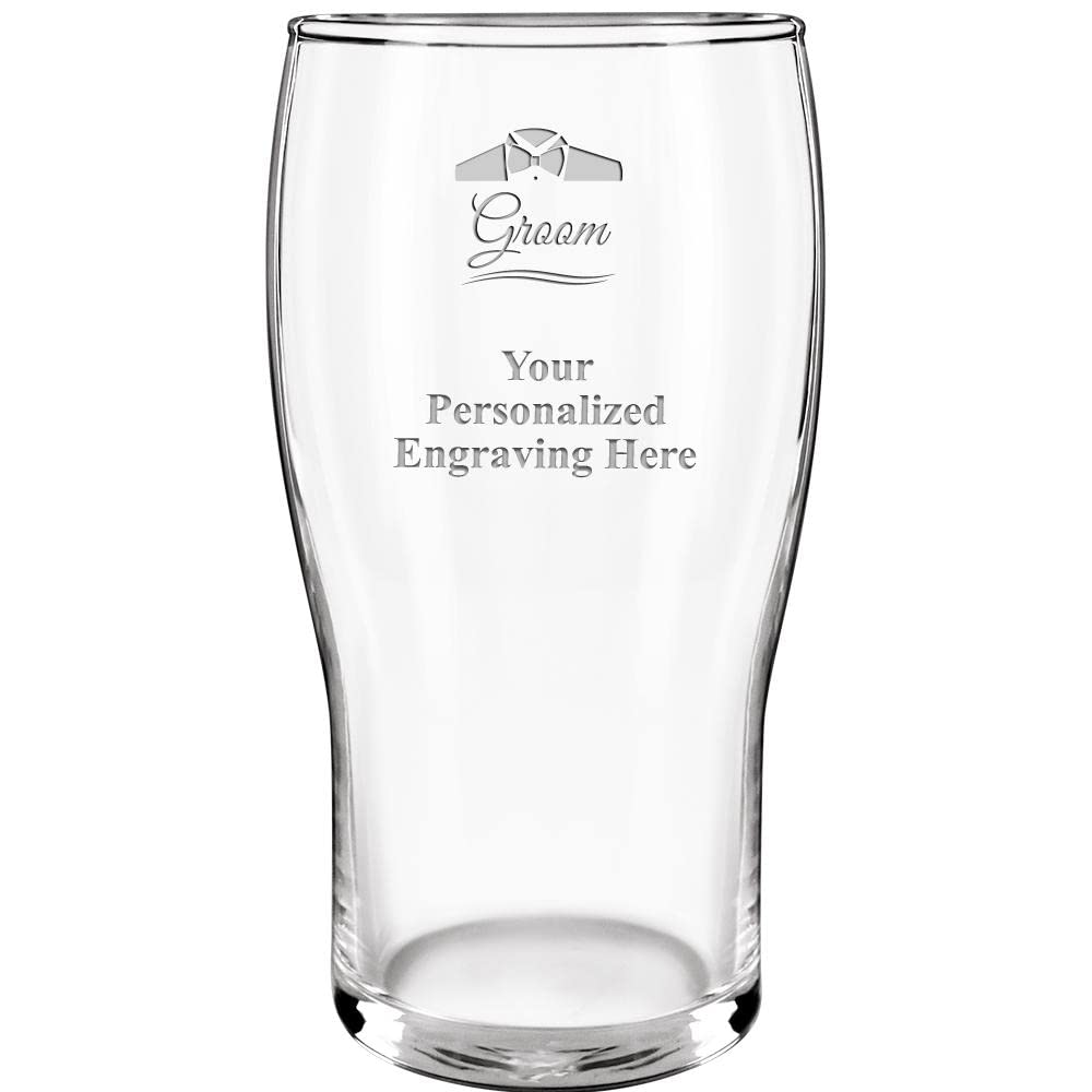 Personalized Groom Beer Glasses - 19.3 oz Custom Engraved Pint Glass Set - Unique Wedding Groom Gift for Bachelor Party, Anniversary & Man Cave Decor - Laser Engraving Included - Fast Prime Shipping