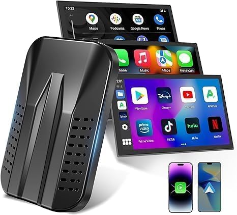 Wireless CarPlay Adapter for iPhone & Android - Netflix, YouTube, Google Play Support | 5GHz WiFi Android Auto Dongle | Plug & Play for Factory Wired Cars | TF Card Slot & Screen Mirroring | Perfect for Road Trips & In-Car Entertainment